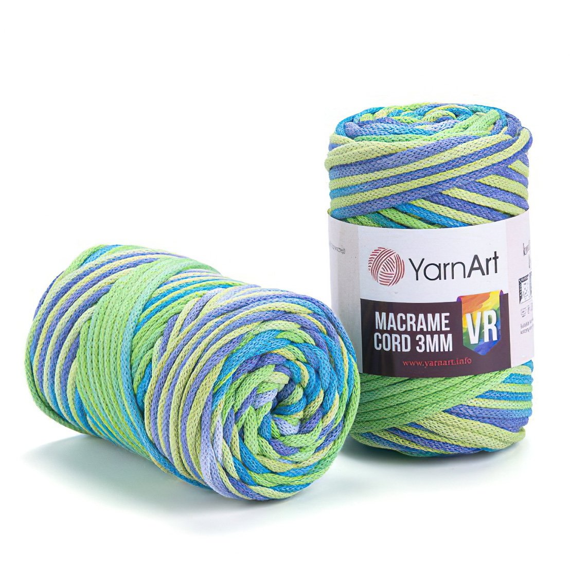 Pletací / háčkovací příze YarnArt MACRAME CORD VR 3mm 920 zeleno-modrá, melírovaná 250g/85m