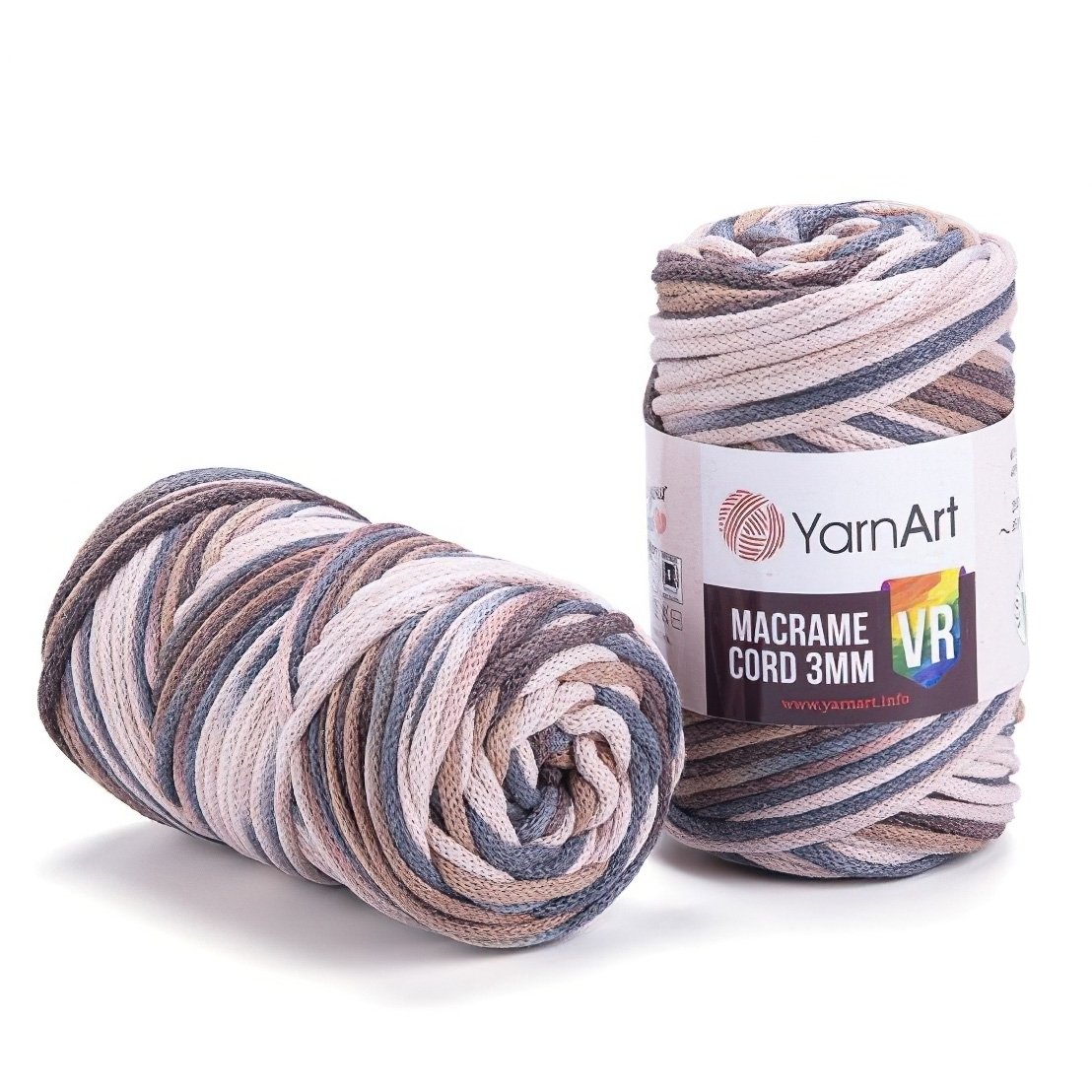 Pletací / háčkovací příze YarnArt MACRAME CORD VR 3mm 928 béžovo-hnědá, melírovaná 250g/85m