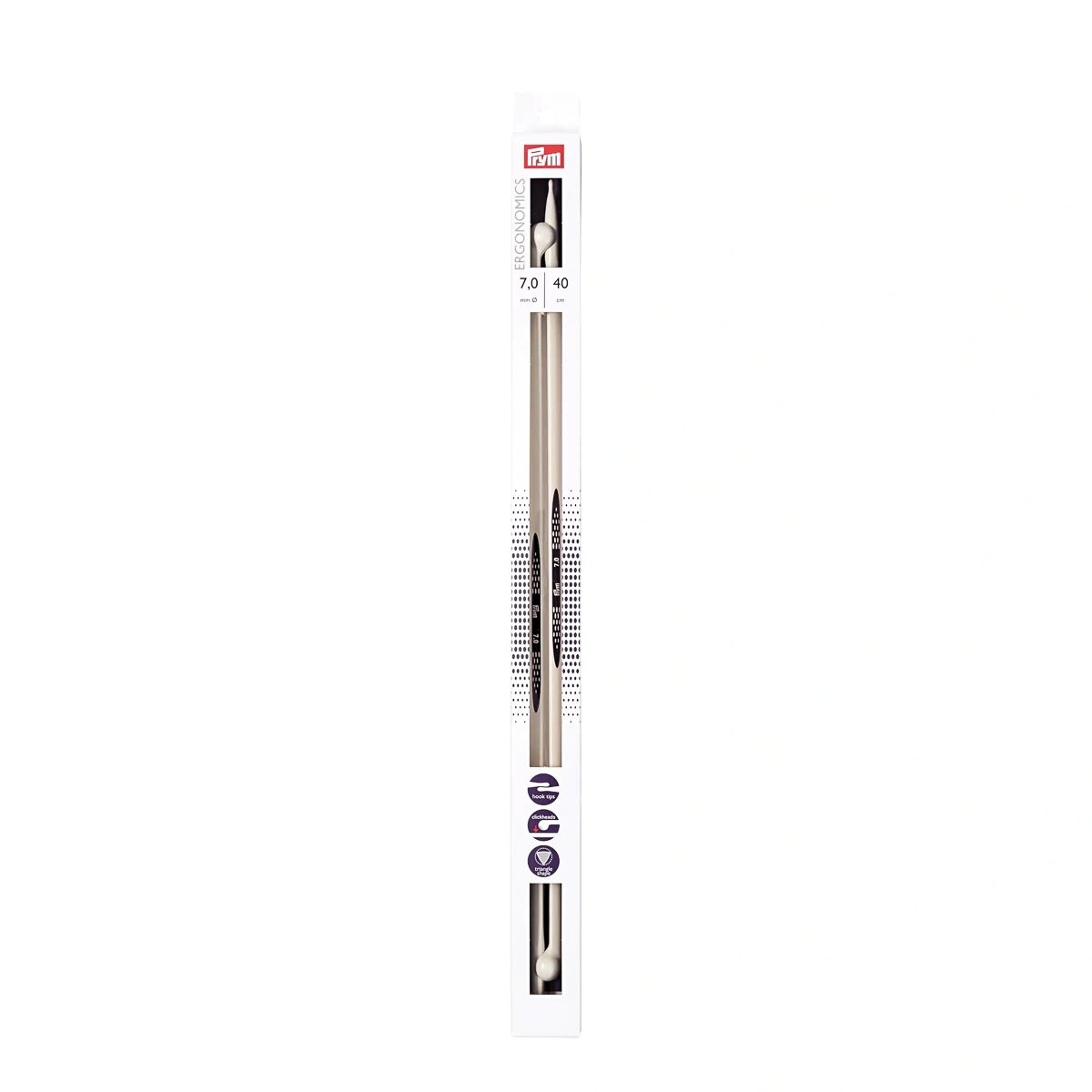 Prym pletací jehlice PRYM ERGO 190410, ergonomické plastové, rovné, 2 kusy, délka 40cm, velikost 7mm