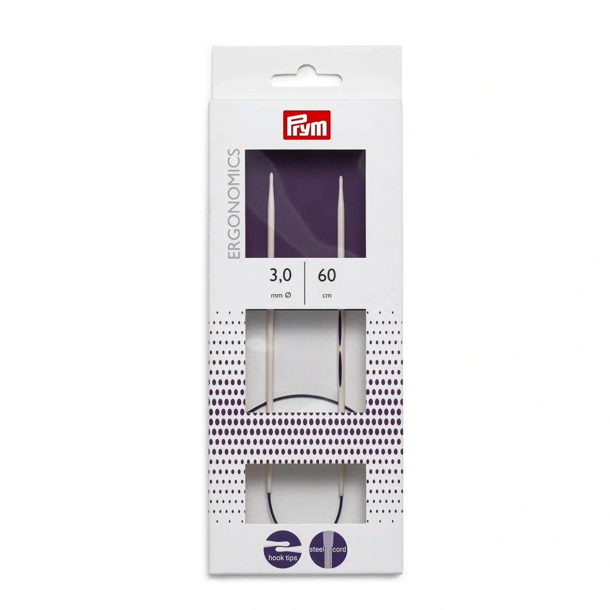 Prym pletací jehlice PRYM ERGO 215602, ergonomické plastové, kruhové, 1 kus, délka 60cm, velikost 3mm