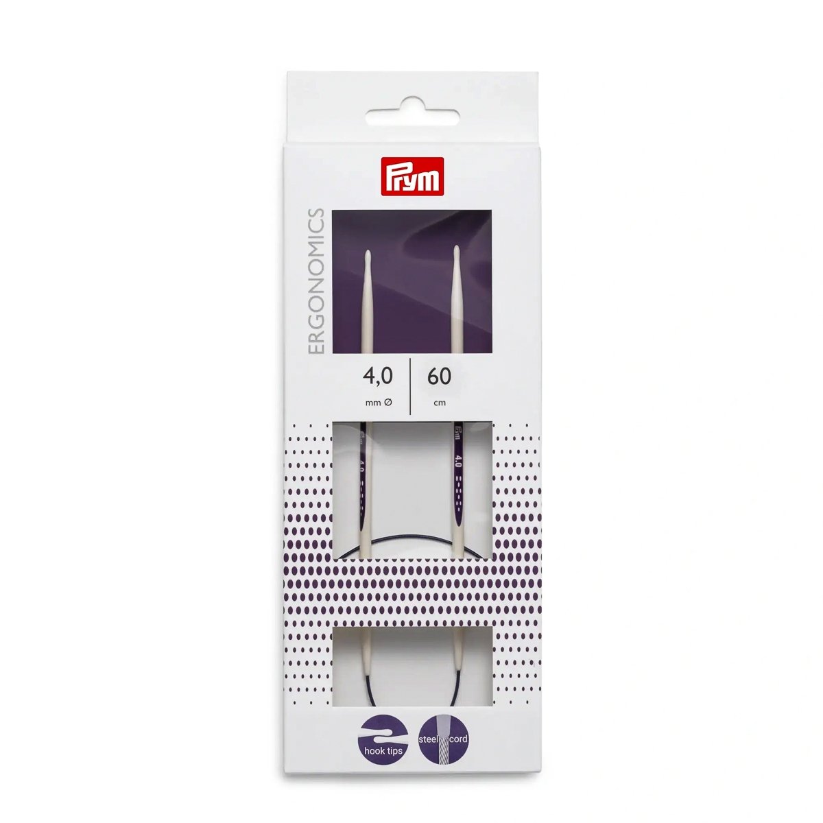 Prym pletací jehlice PRYM ERGO 215604, ergonomické plastové, kruhové, 1 kus, délka 60cm, velikost 4mm
