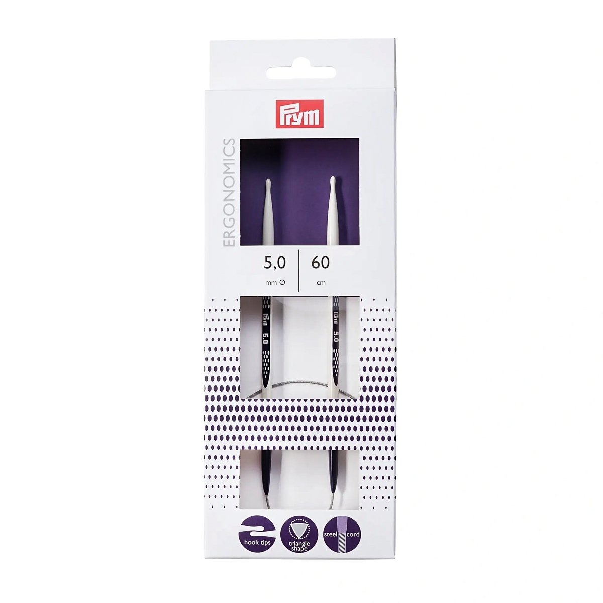 Prym pletací jehlice PRYM ERGO 215606, ergonomické plastové, kruhové, 1 kus, délka 60cm, velikost 5mm