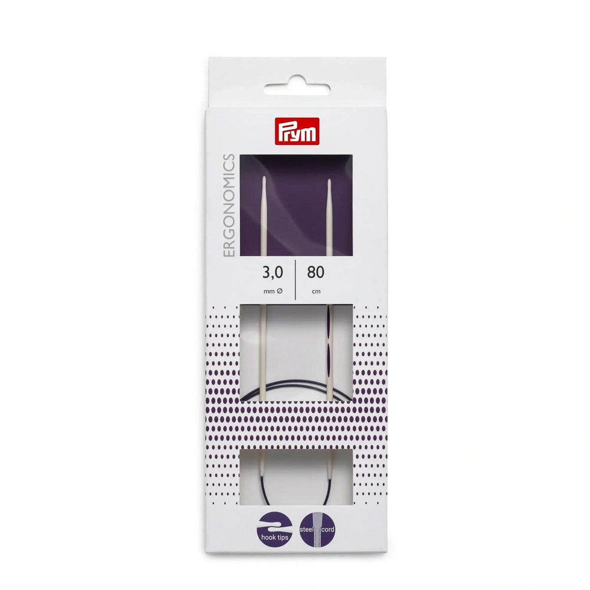 Prym pletací jehlice PRYM ERGO 215802, ergonomické plastové, kruhové, 1 kus, délka 80cm, velikost 3mm