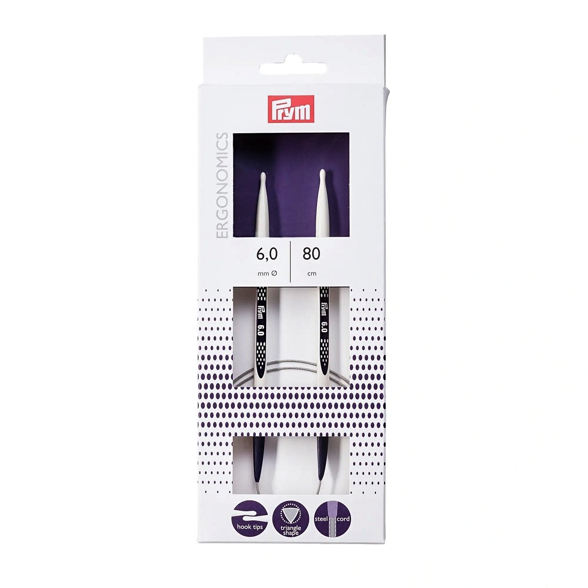 Prym pletací jehlice PRYM ERGO 215808, ergonomické plastové, kruhové, 1 kus, délka 80cm, velikost 6mm