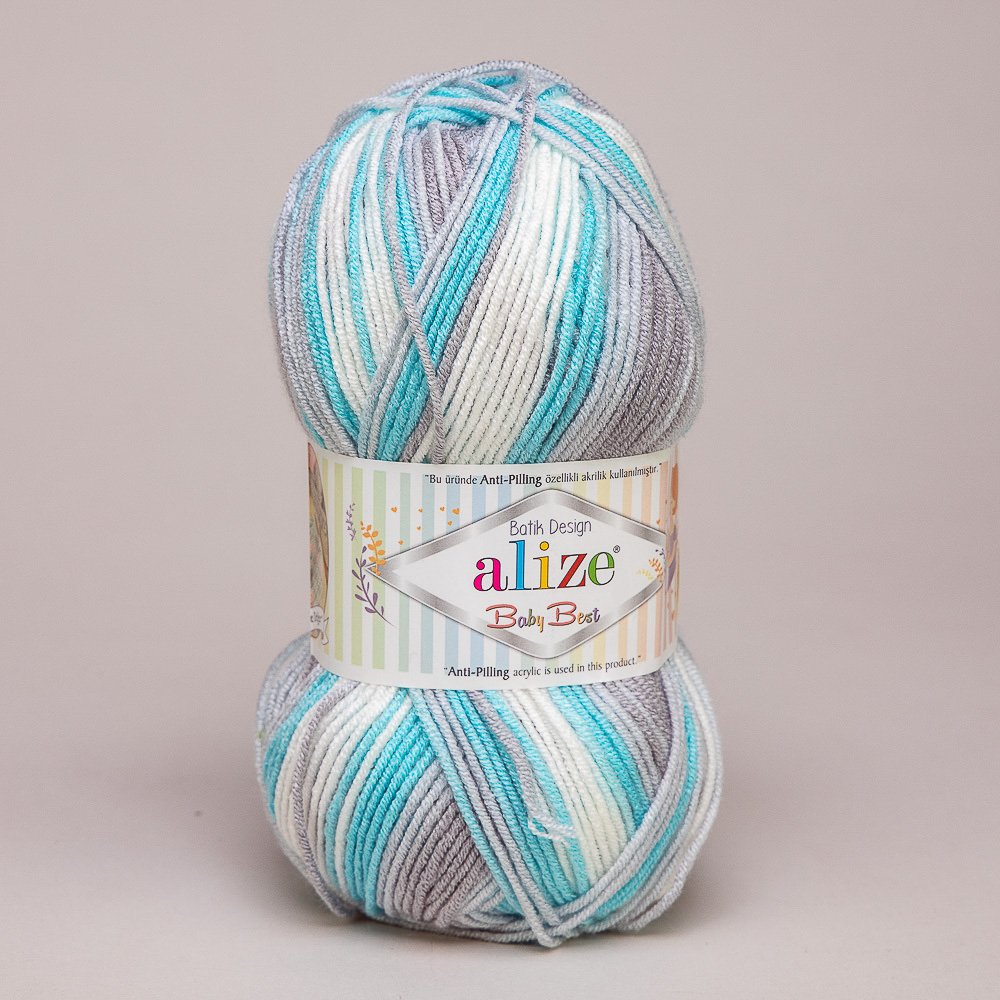 Pletací příze Alize BABY BEST BATIK 7264 tyrkysovo-šedá, melírovaná, antipillingová, 100g/240m