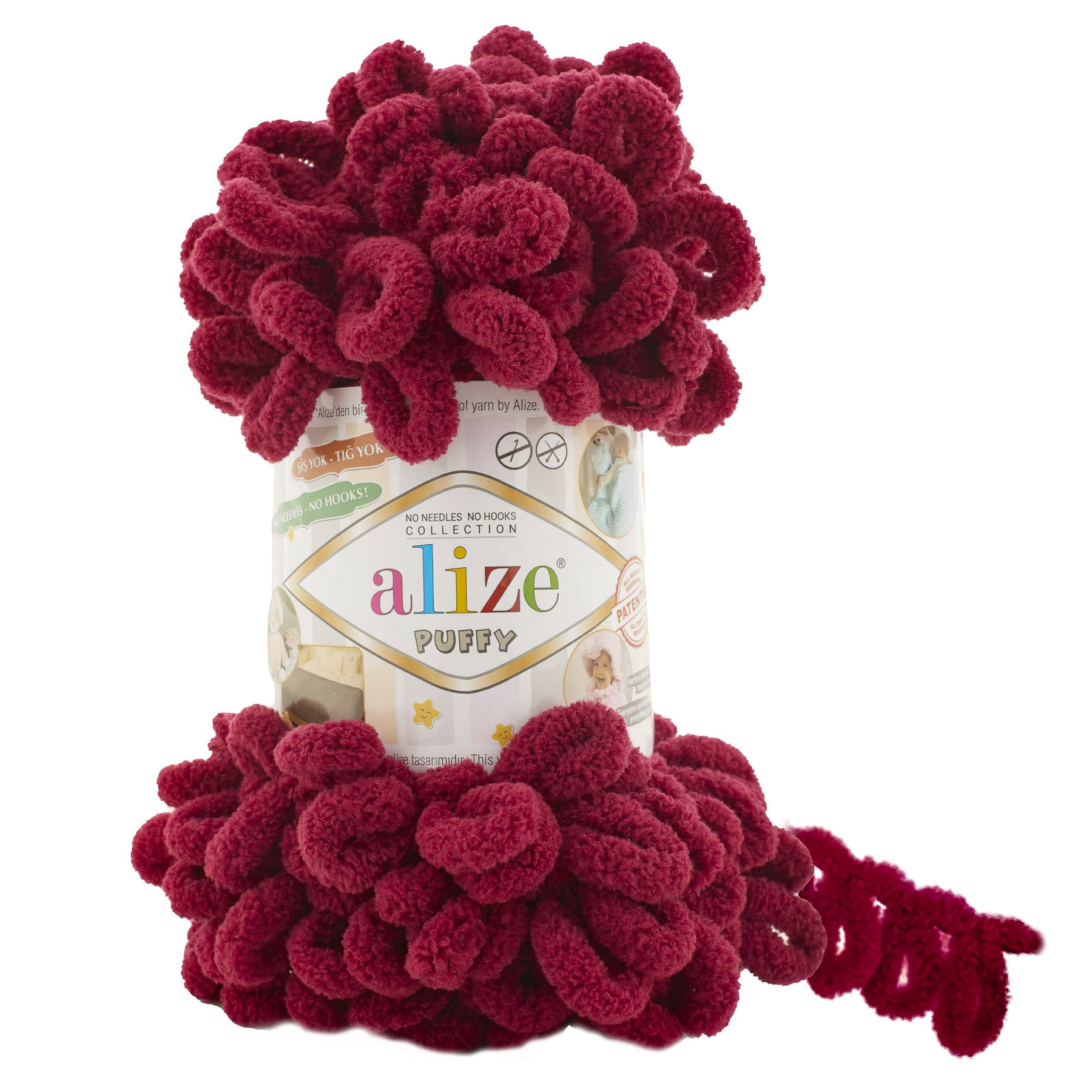 Pletací příze Alize PUFFY 107 vínová, efektní, 100g/9,2m