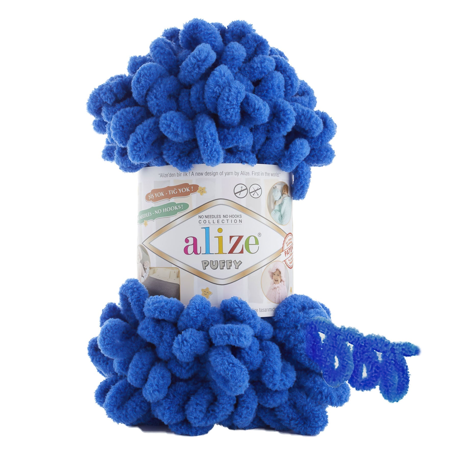 Levně Příze s oky Alize PUFFY pro ruční pletení bez jehlic 141 modrá, efektní, 100g/9,2m