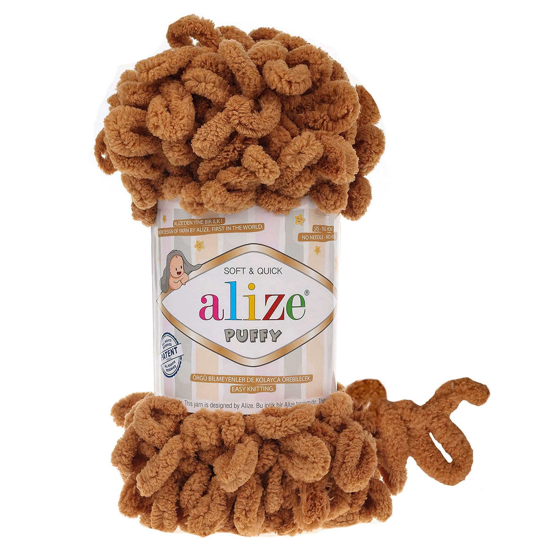 Pletací příze Alize PUFFY 179 hořčicová, efektní, 100g/9,2m