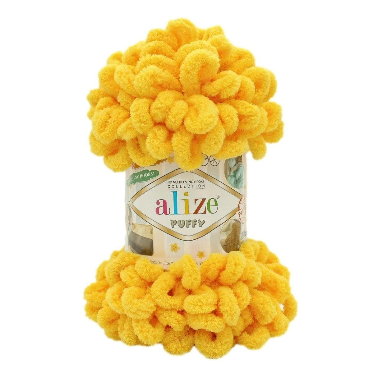 Pletací příze Alize PUFFY 216 žlutá, efektní, 100g/9,2m