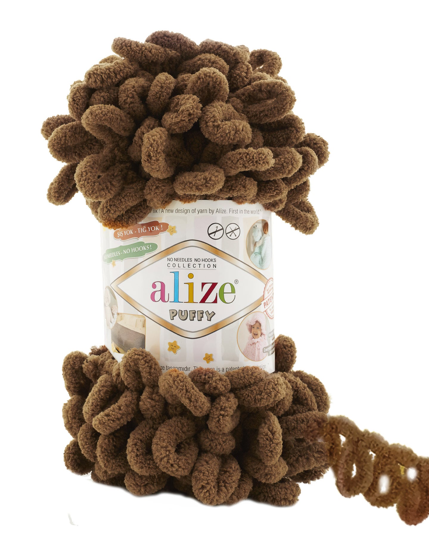 Pletací příze Alize PUFFY 321 hnědá, efektní, 100g/9,2m