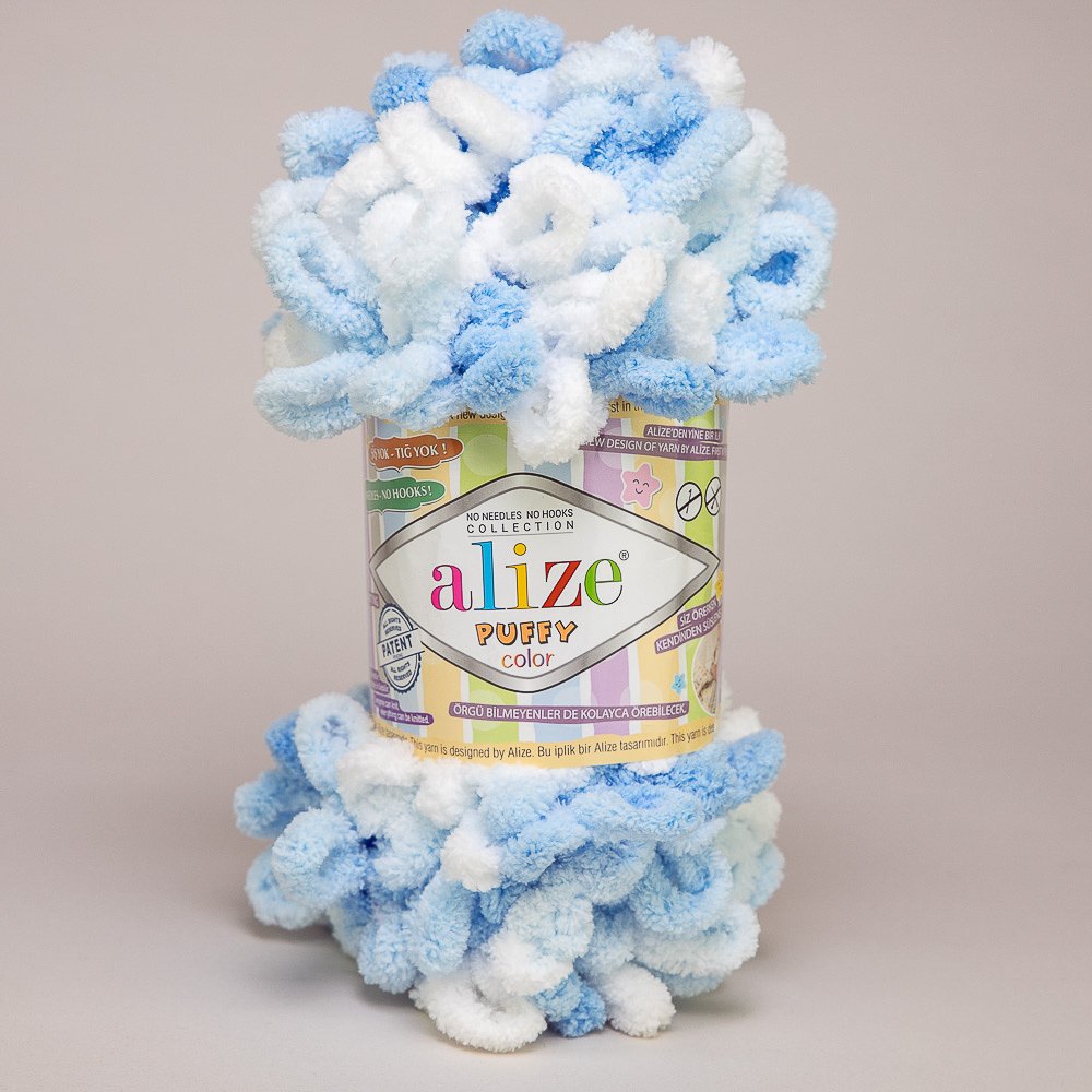 Pletací příze Alize PUFFY COLOR 5865 modrá melírovaná, efektní, 100g/9,2m