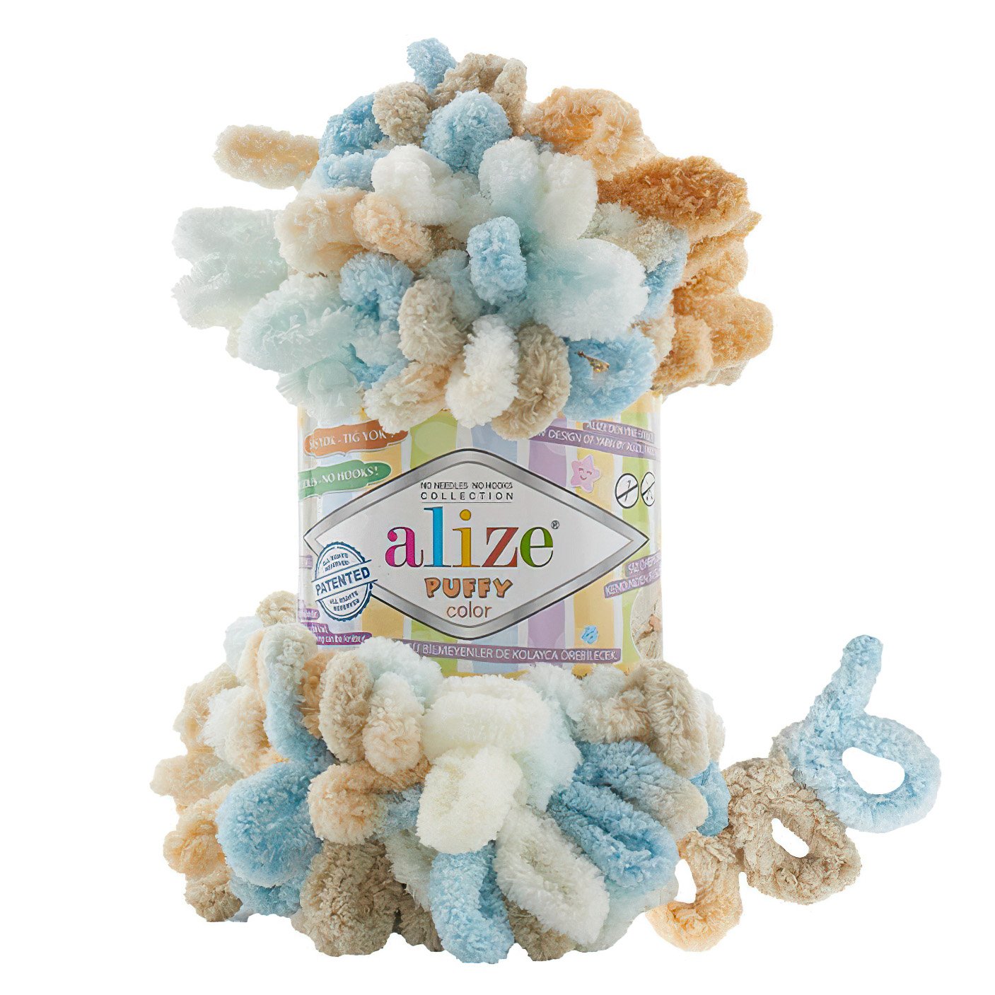 Pletací příze Alize PUFFY COLOR 6530 modro-béžový melír, efektní, 100g/9m