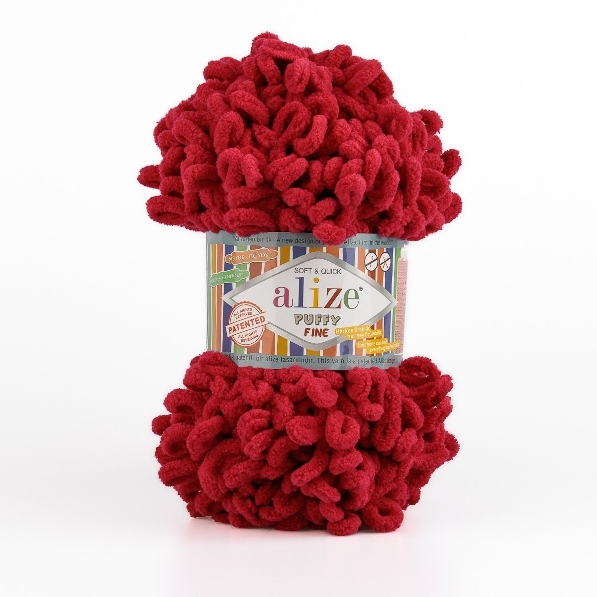 Pletací příze Alize PUFFY FINE 56 červená, efektní, 100g/14m