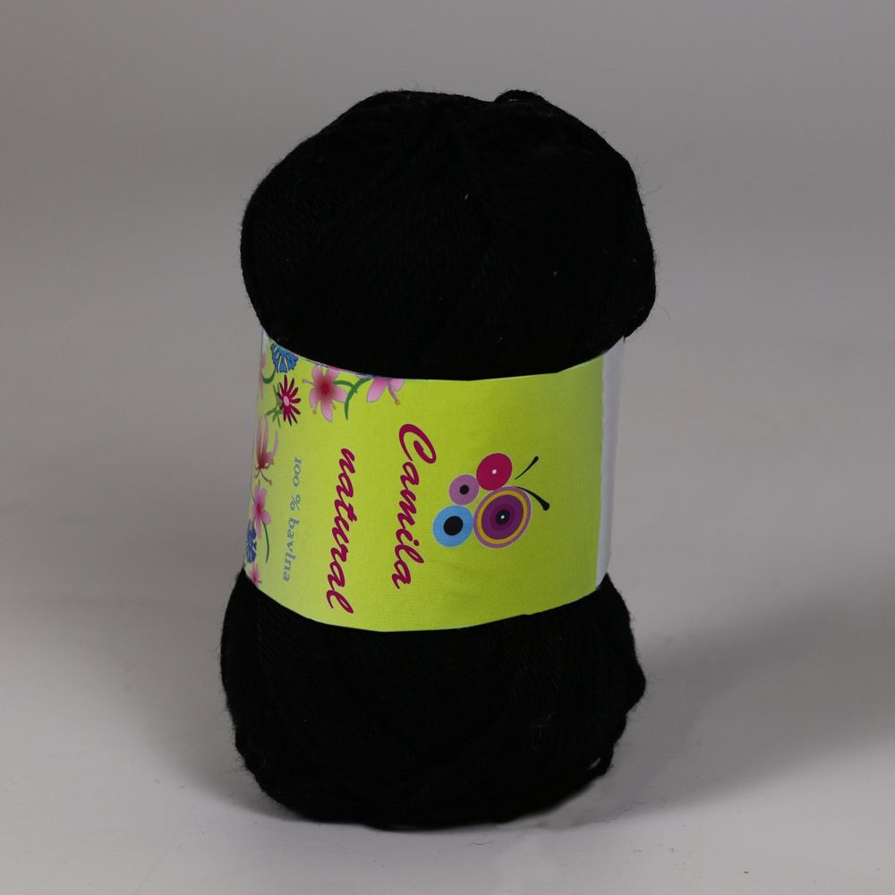 Pletací / háčkovací příze Storex CAMILA NATURAL 01 černá, jednobarevná, 50g/125m