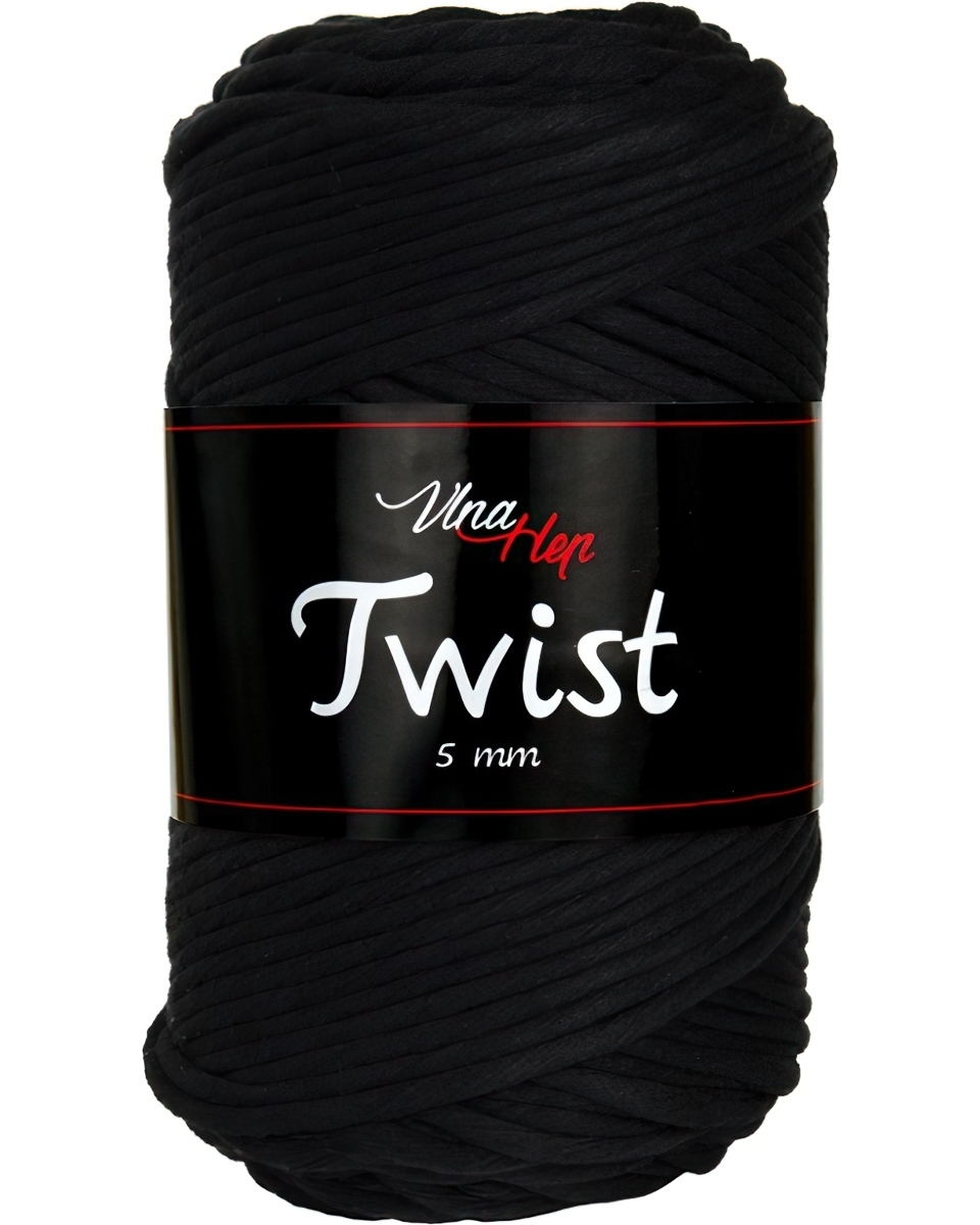 Pletací příze Vlna-Hep TWIST 5mm 8001 černá, jednobarevná, 500g/150m