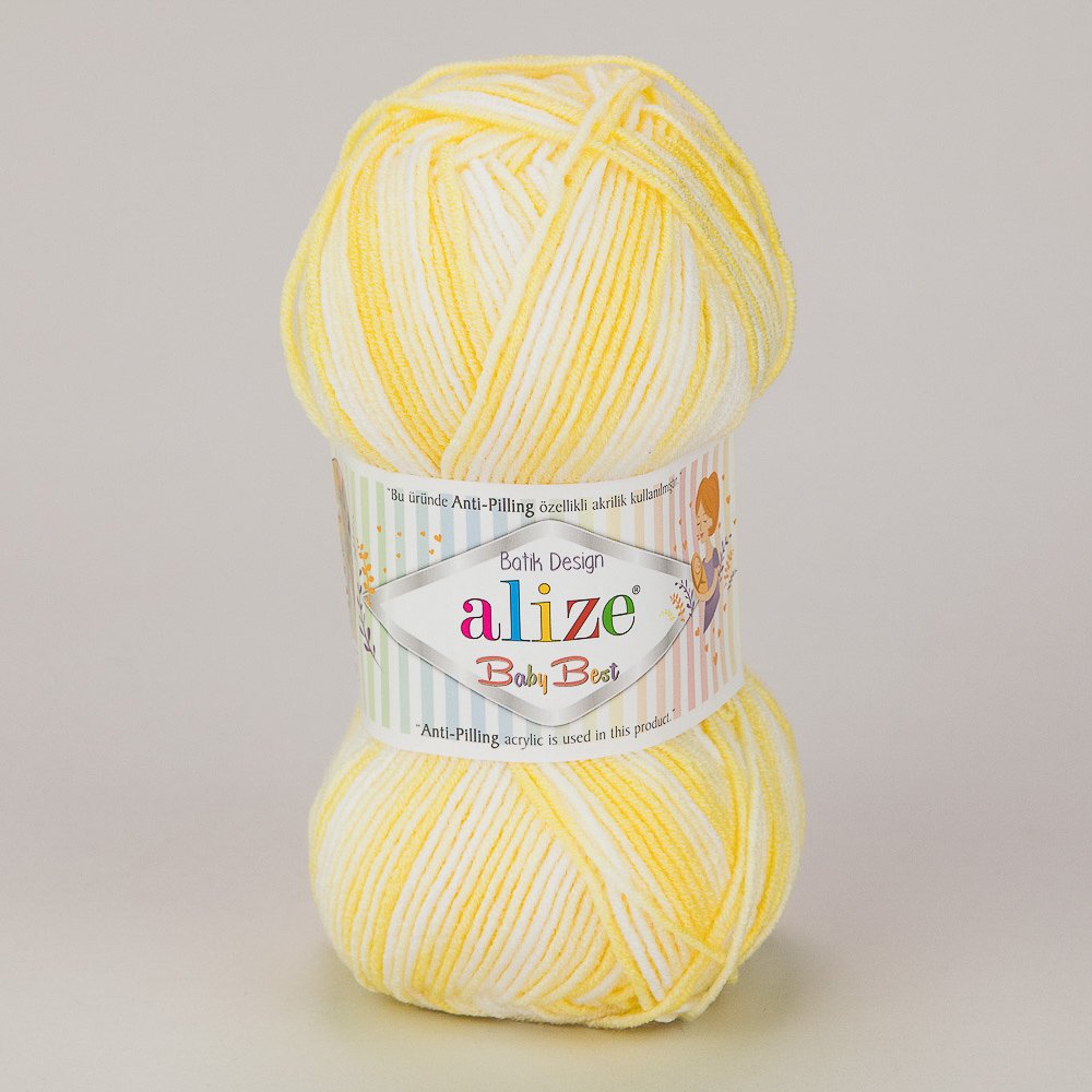 Pletací příze Alize BABY BEST BATIK 6661 žlutá, melírovaná, antipillingová, 100g/240m