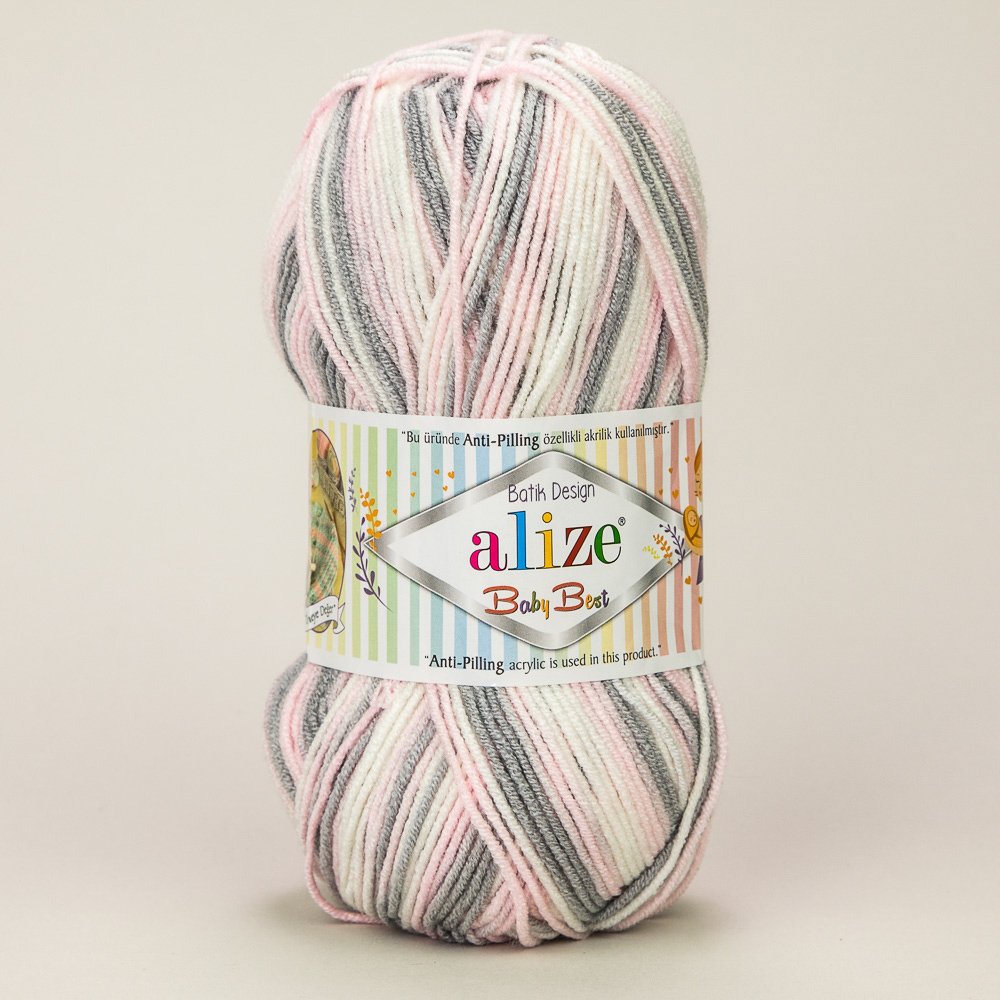 Pletací příze Alize BABY BEST BATIK 6664 šedo-růžová, melírovaná, antipillingová, 100g/240m