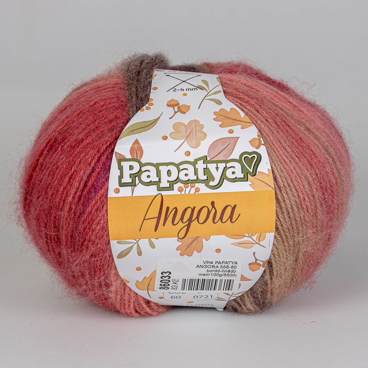 Vlnika Pletací příze PAPATYA ANGORA 556-60 bordó-hnědý melír, efektní, 100g/550m