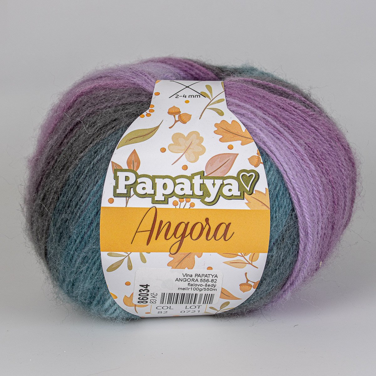 Vlnika Pletací příze PAPATYA ANGORA 556-82 fialovo-šedý melír, efektní, 100g/550m