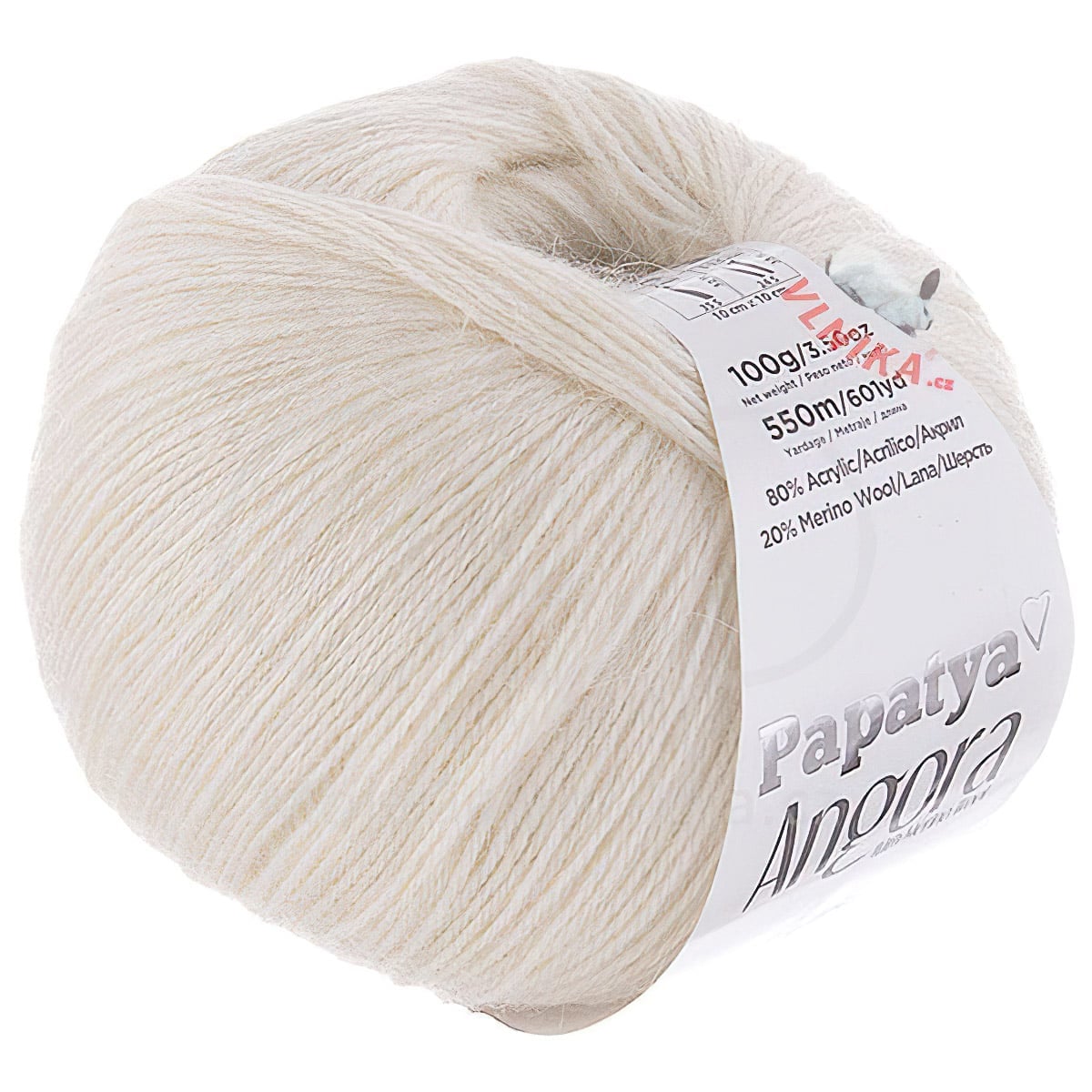 Vlnika Pletací příze PAPATYA ANGORA MERINO 1930 vanilková, jednobarevná, s vlasem, 100g/550m