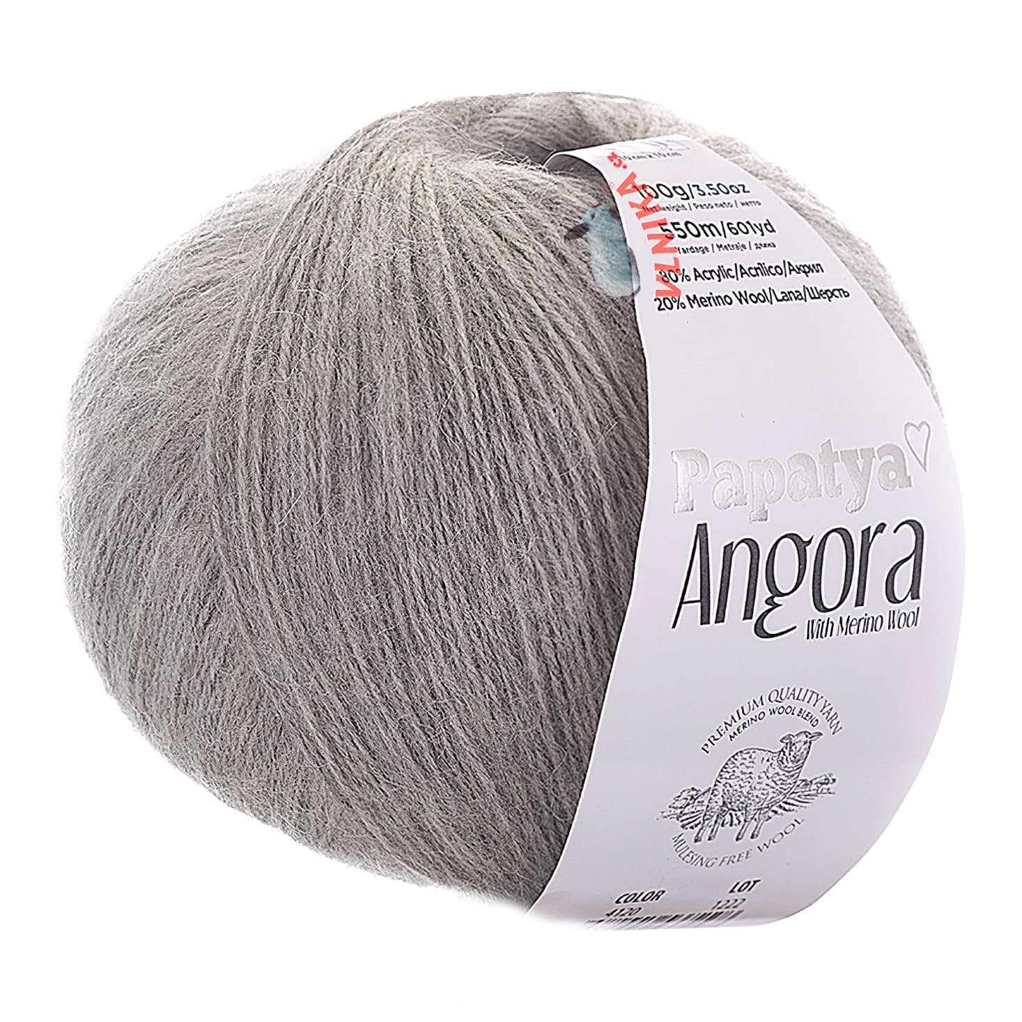 Vlnika Pletací příze PAPATYA ANGORA MERINO 2120 světle šedá, jednobarevná, s vlasem, 100g/550m