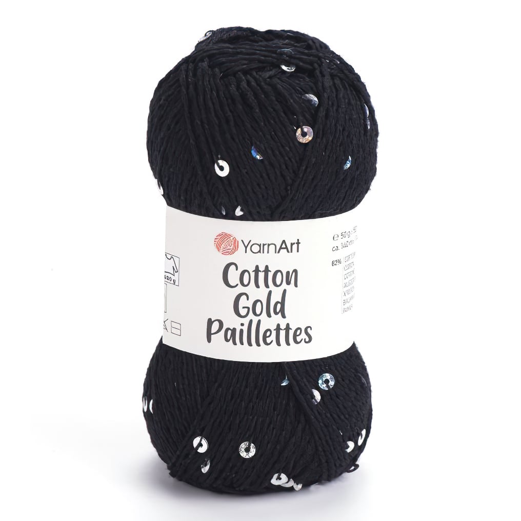 Pletací příze YarnArt COTTON GOLD PAILLETTES 7101 černá s flitry, efektní, 50g/140m