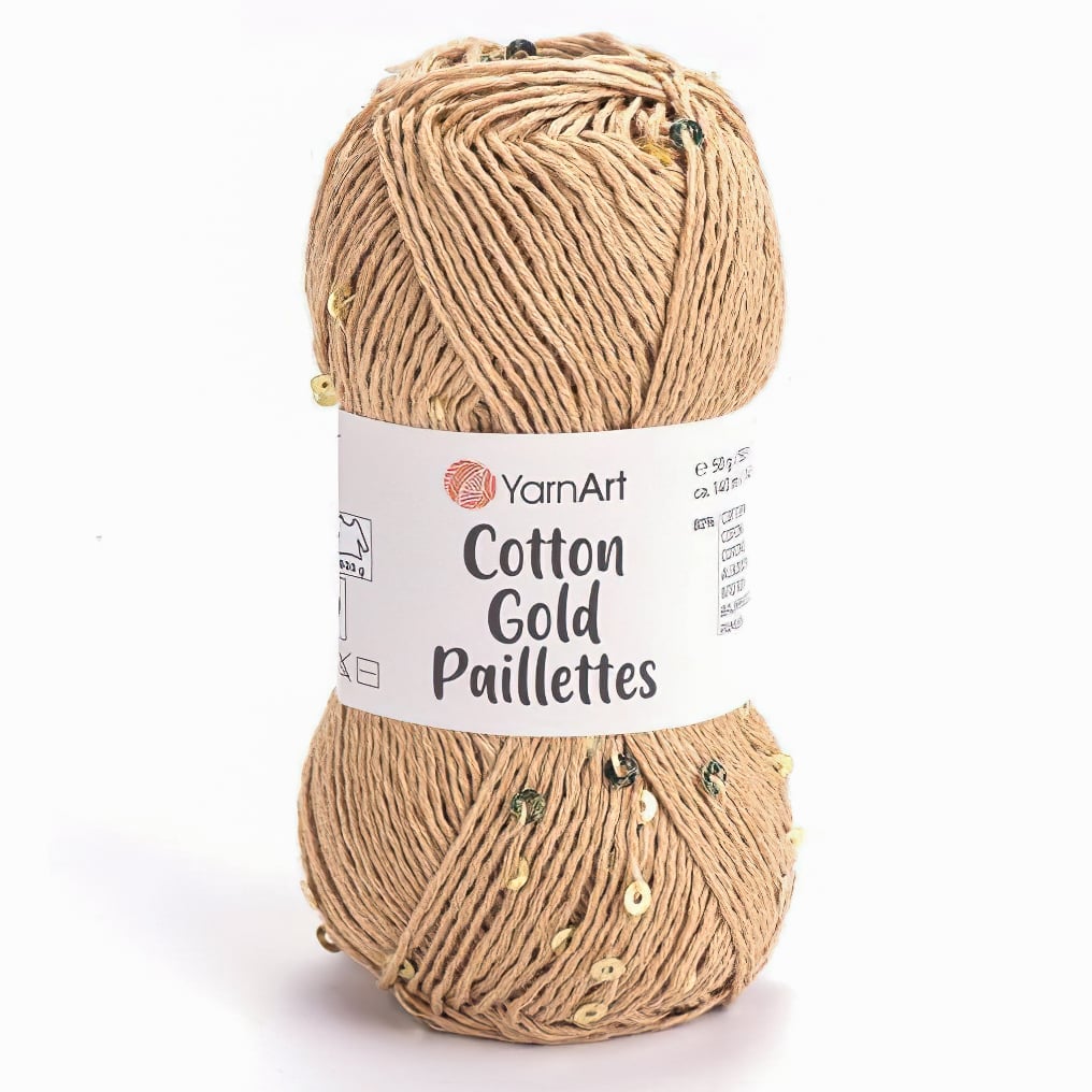 Pletací příze YarnArt COTTON GOLD PAILLETTES 7105 béžová s flitry, efektní, 50g/140m