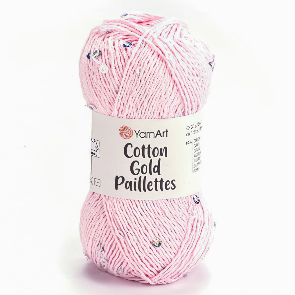 Pletací příze YarnArt COTTON GOLD PAILLETTES 7107 růžová s flitry, efektní, 50g/140m