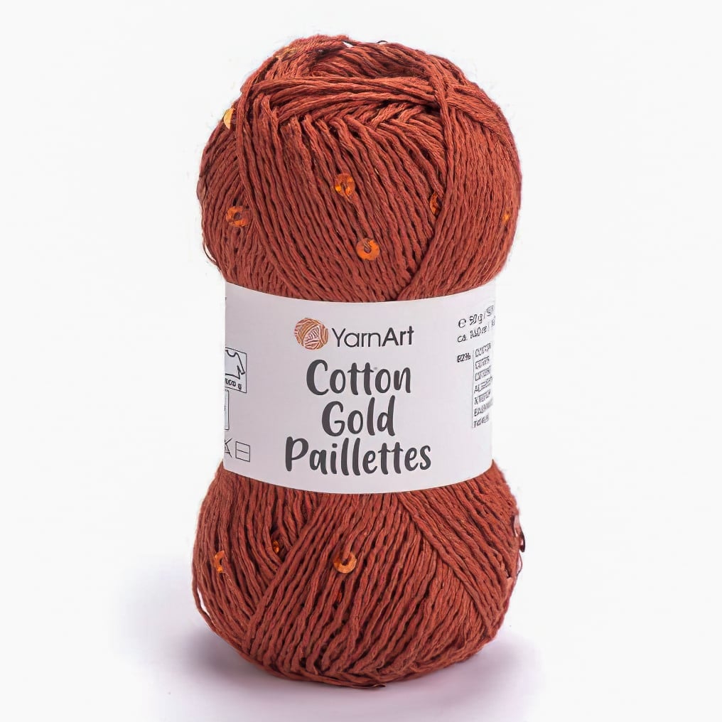 Pletací příze YarnArt COTTON GOLD PAILLETTES 7117 terra s flitry, efektní, 50g/140m