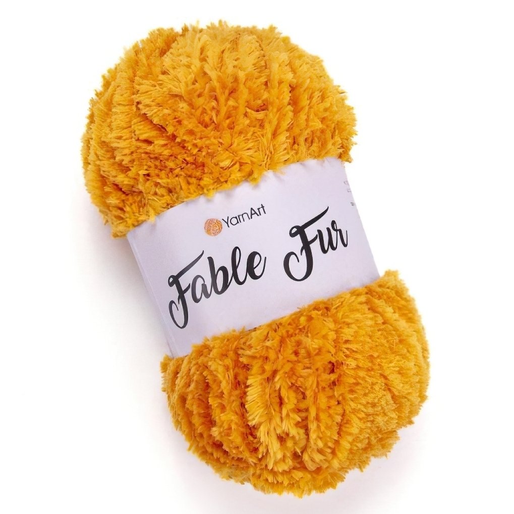 Pletací příze YarnArt FABLE FUR 985 tmavě žlutá, efektní, 100g/100m