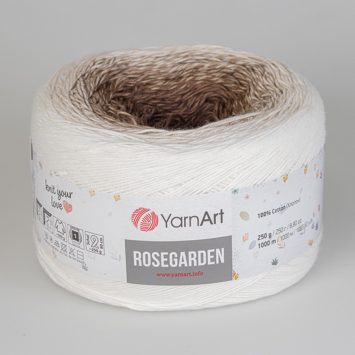 Pletací příze YarnArt ROSEGARDEN 308 bílo-smetanovo-hnědá, melírovaná (duhová), efektní, 250g/1000m