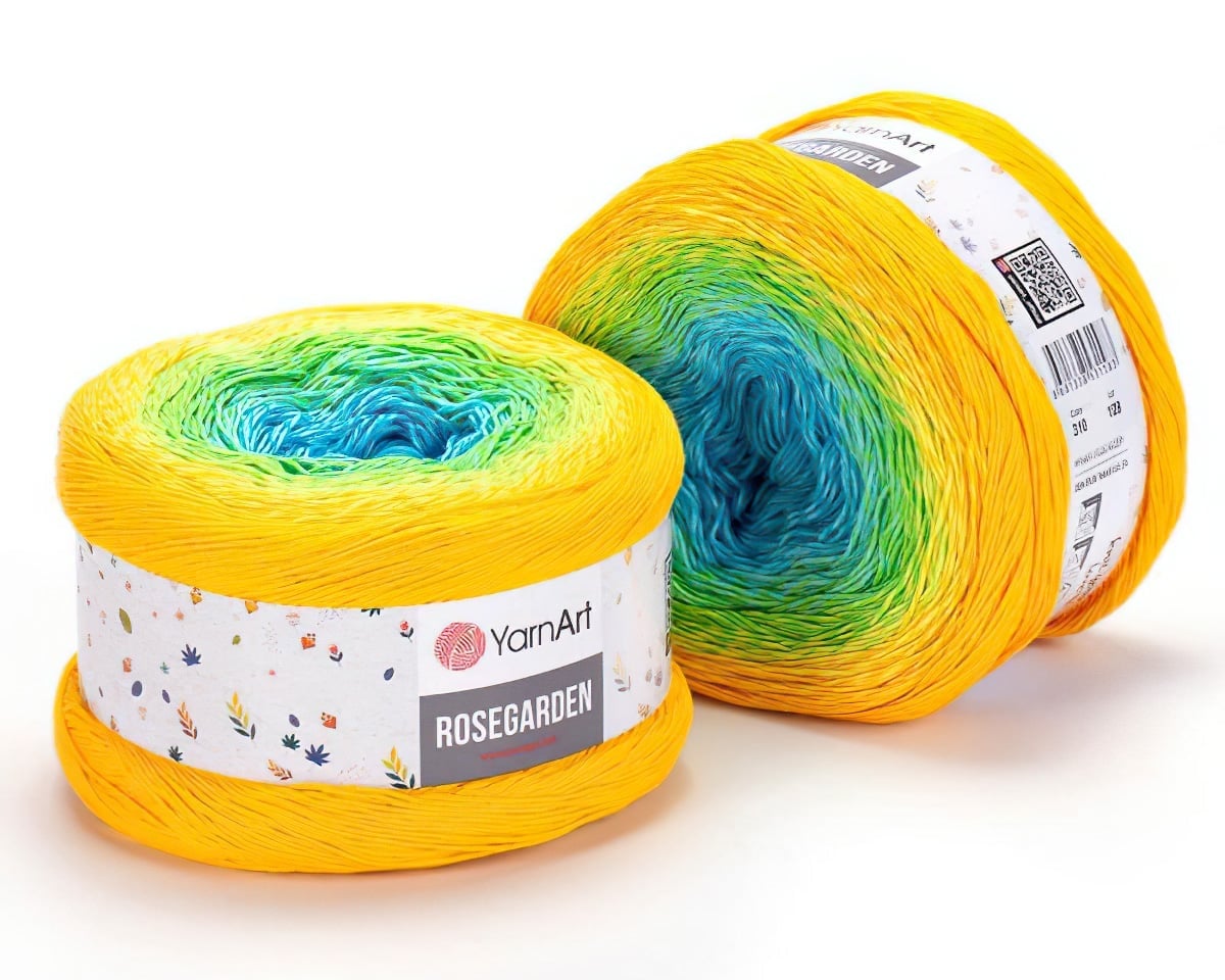 Pletací příze YarnArt ROSEGARDEN 310 žluto-zeleno-modrá, melírovaná (duhová), efektní, 250g/1000m