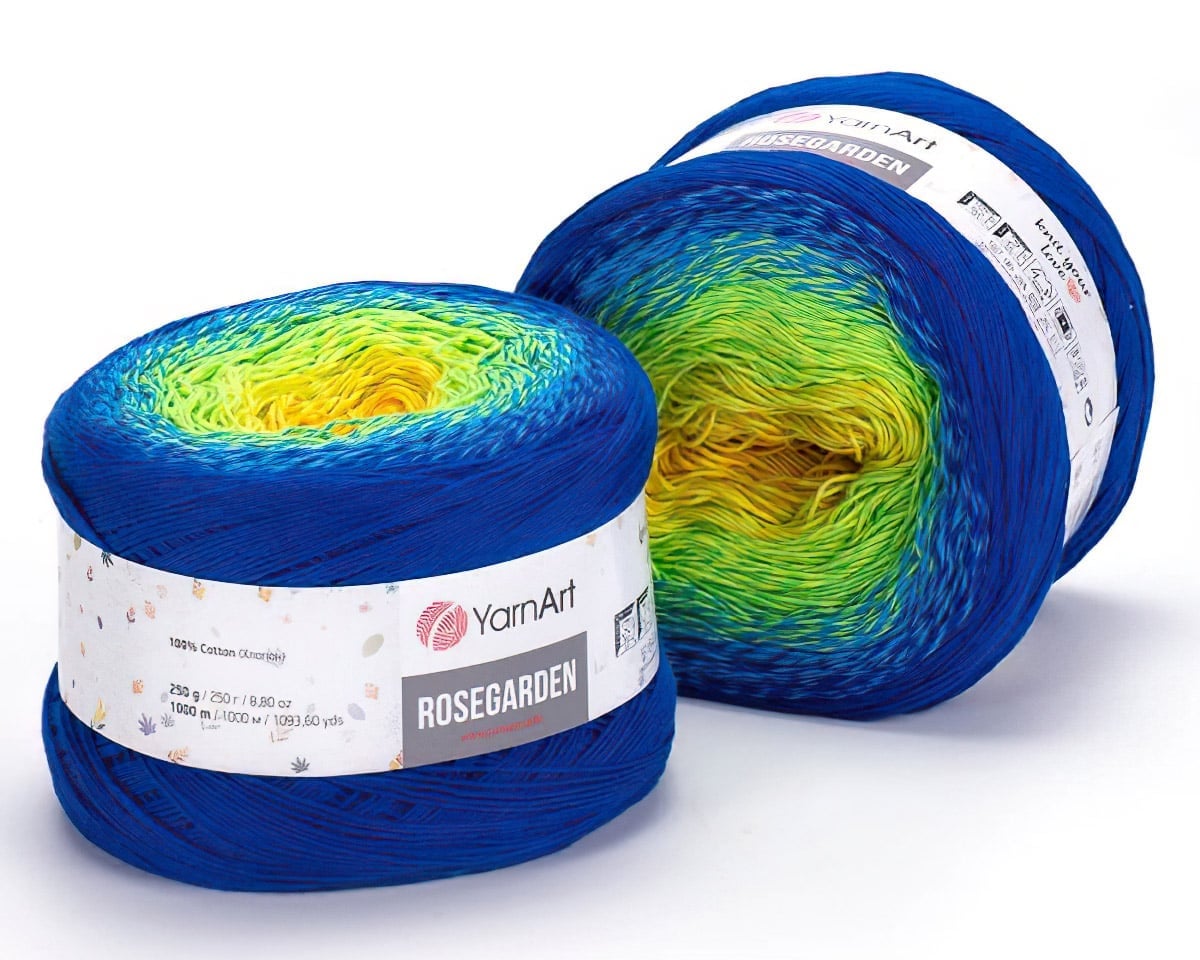 Pletací příze YarnArt ROSEGARDEN 320 modro-zeleno-žlutá, melírovaná (duhová), efektní, 250g/1000m