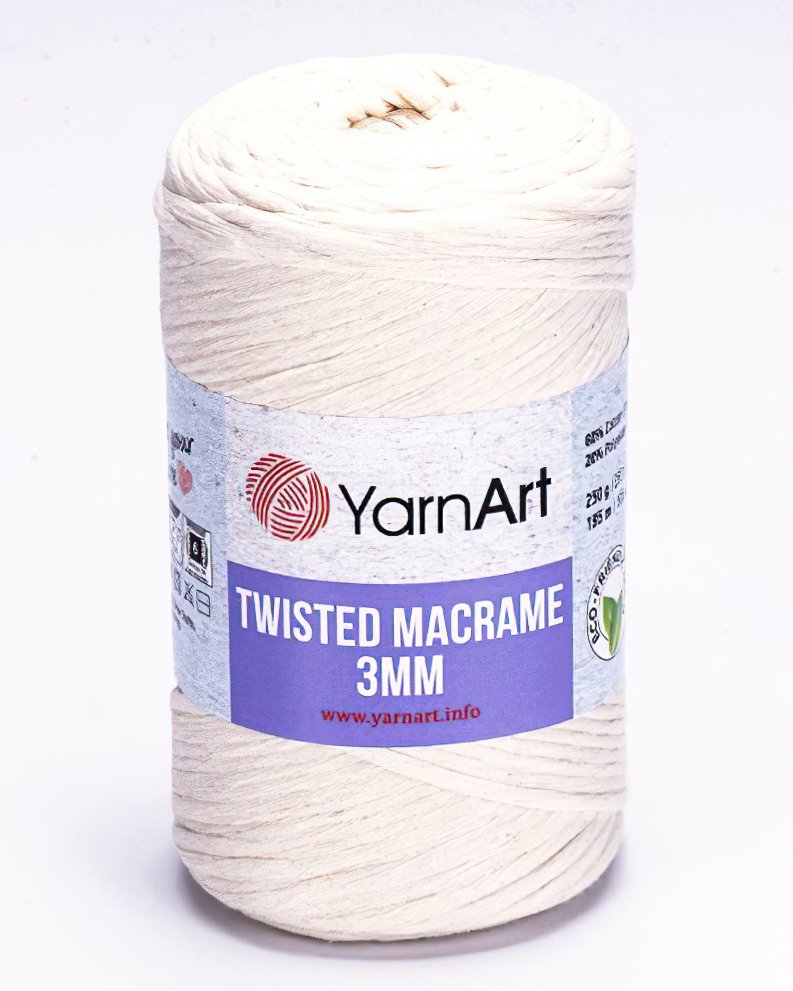 Pletací příze YarnArt TWISTED MACRAME 3mm 752 smetanová, jednobarevná, 250g/195m