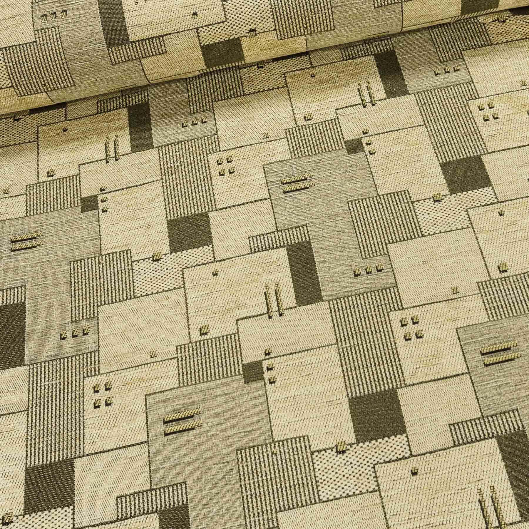 Levně Potahová látka VITA 15/56, geometrický vzor, khaki-béžová, š.140cm (látka v metráži)