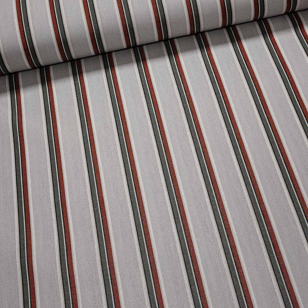 Potahové akrylové plátno (dralon, teflon) na zahradní nábytek, terakota a khaki proužek na světle šedé, š.140cm (látka v metráži)