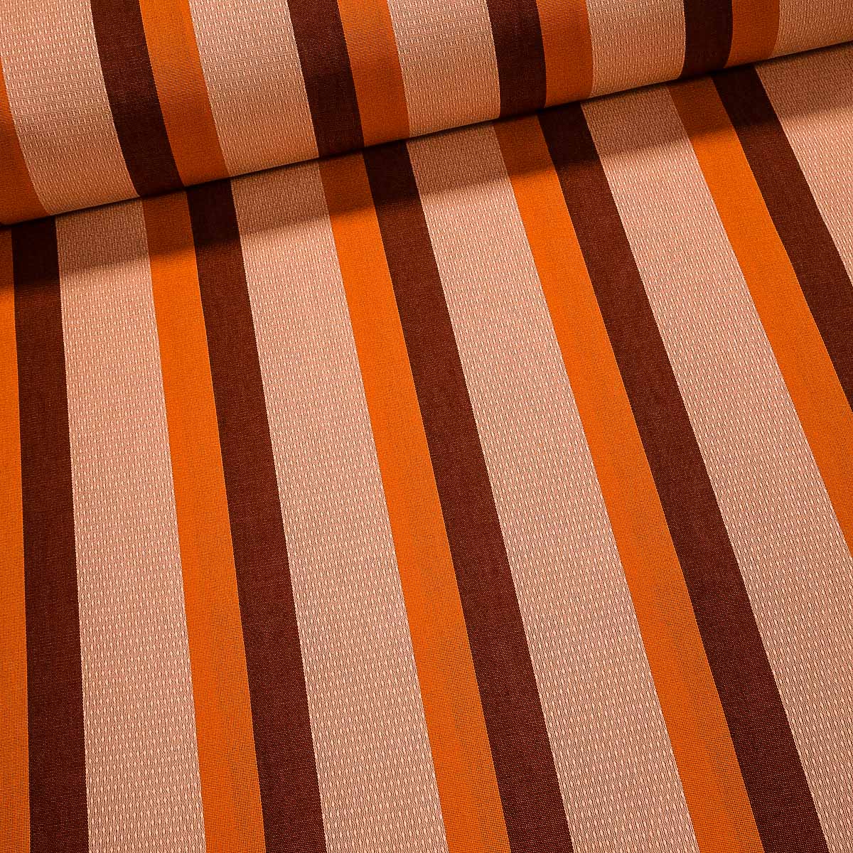 Potahové akrylové plátno (dralon, teflon) na zahradní nábytek, vínový a oranžový pruh smetanové, š.140cm (látka v metráži)