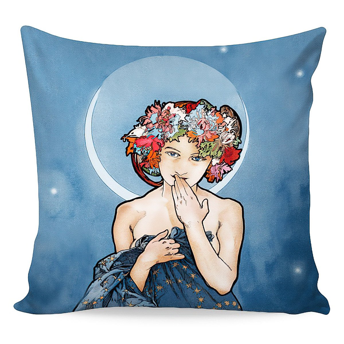 Matějovský Povlak na polštářek ALFONS MUCHA MOON, modrý, 40x40cm