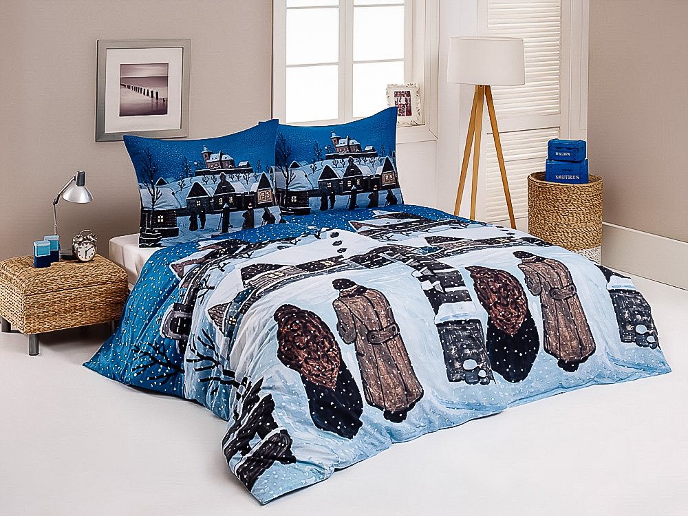 Matějovský povlečení JOSEF LADA NA PŮLNOČNÍ, modro-bílé, bavlna hladká digitál, 140x200cm + 70x90cm