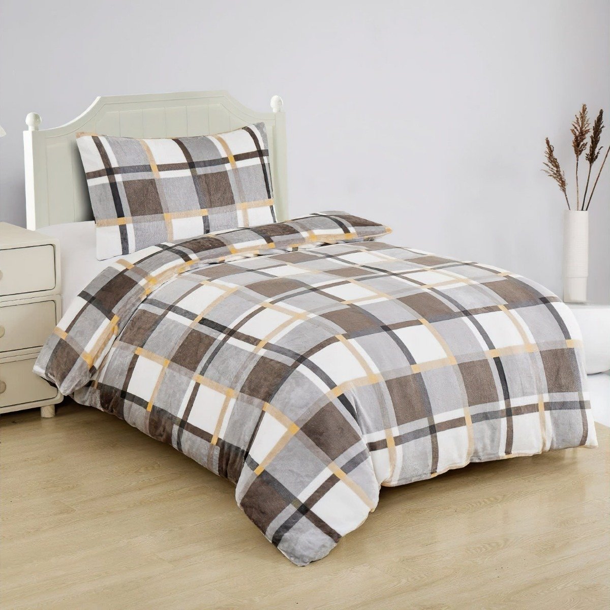 Jahu Povlečení mikroflanel Káro šedobíložluté Varianta: Povlečení mikroflanel Káro šedobíložluté 140x200, 70x90 cm