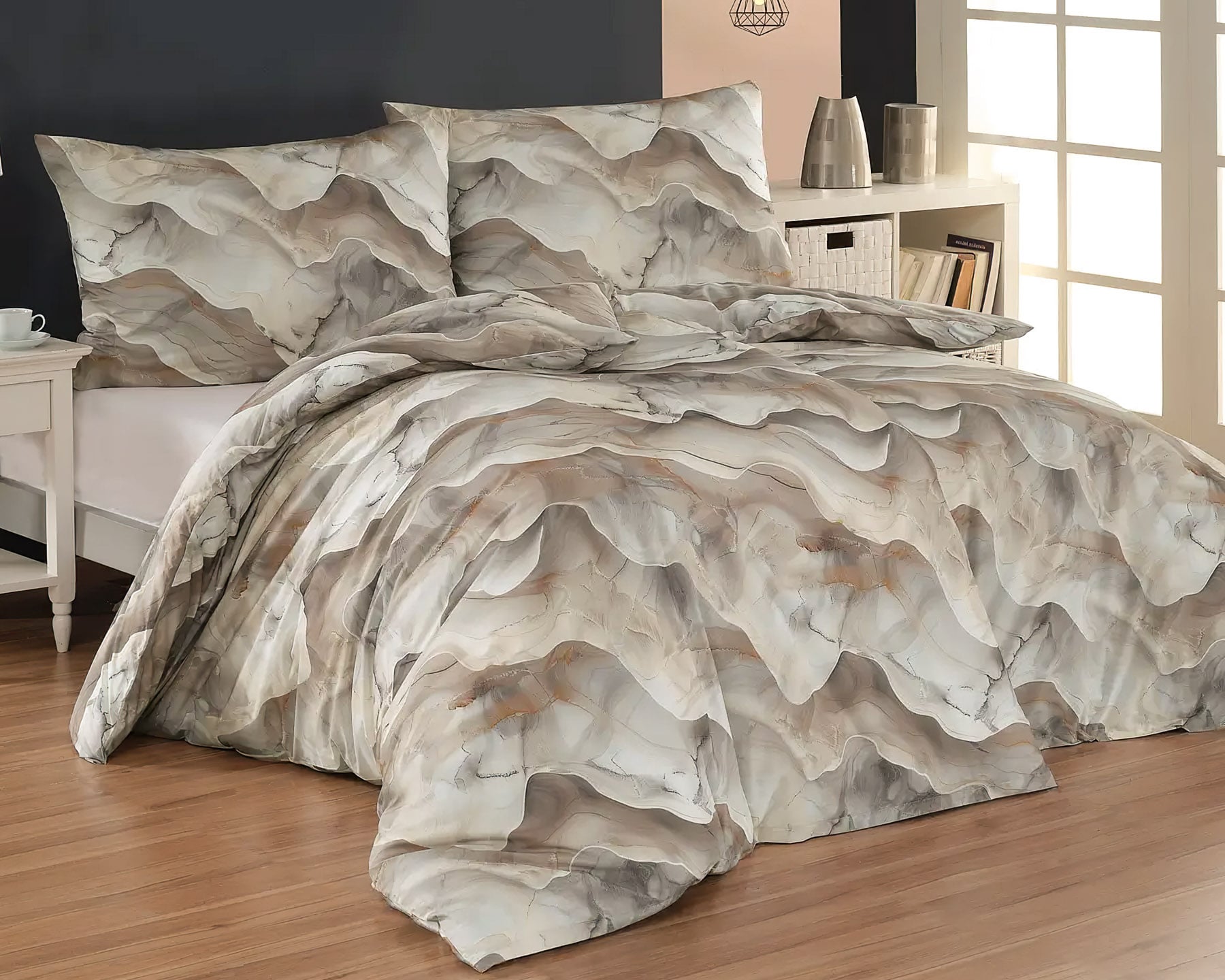 Matějovský Povlečení AMEDE, mramorový vzor, béžové, bavlna hladká, digitál, 140x200cm + 70x90cm