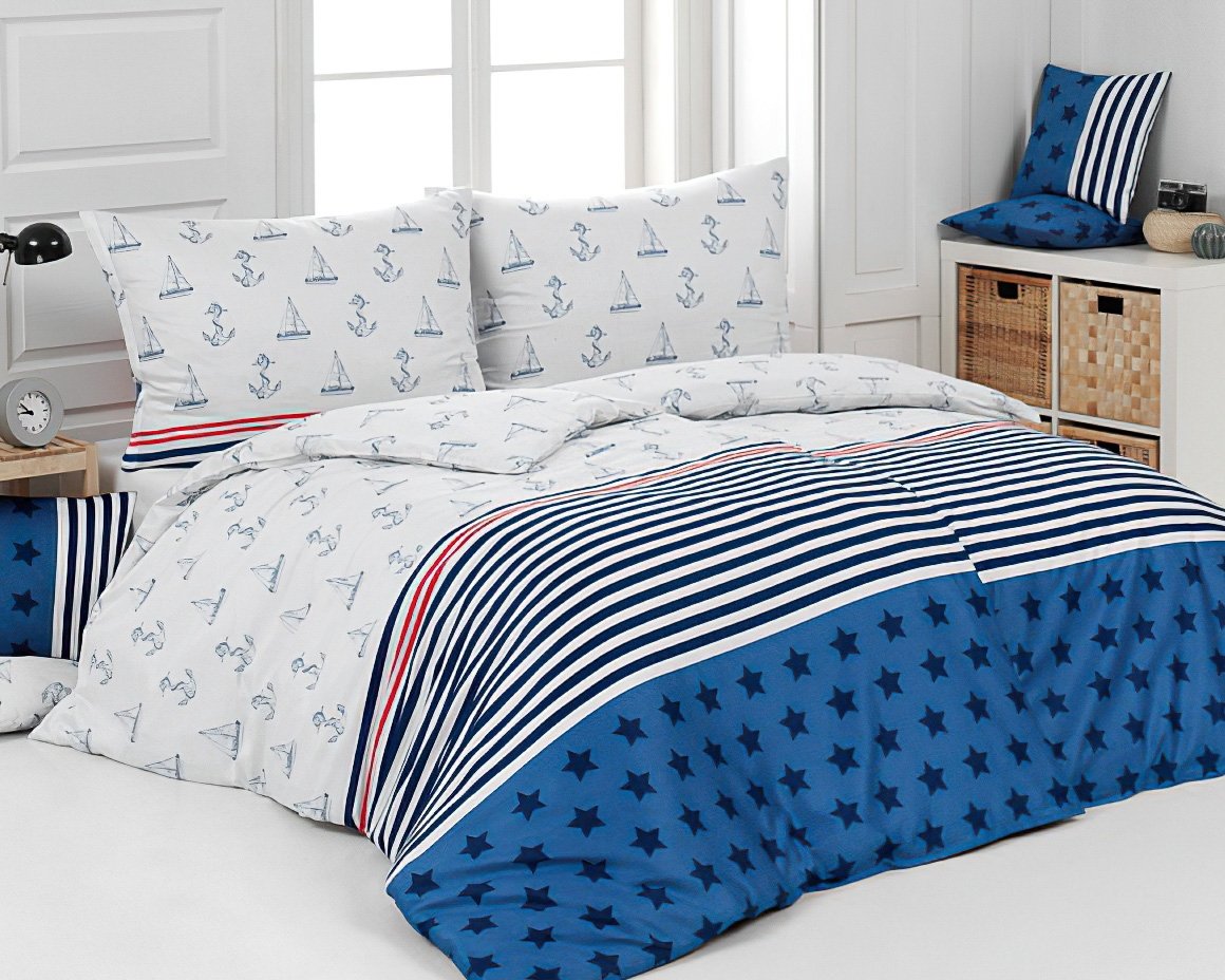 Matějovský Povlečení BLUE COAST, námořnický motiv, modrá, bavlna hladká, 140x220cm + 70x90cm