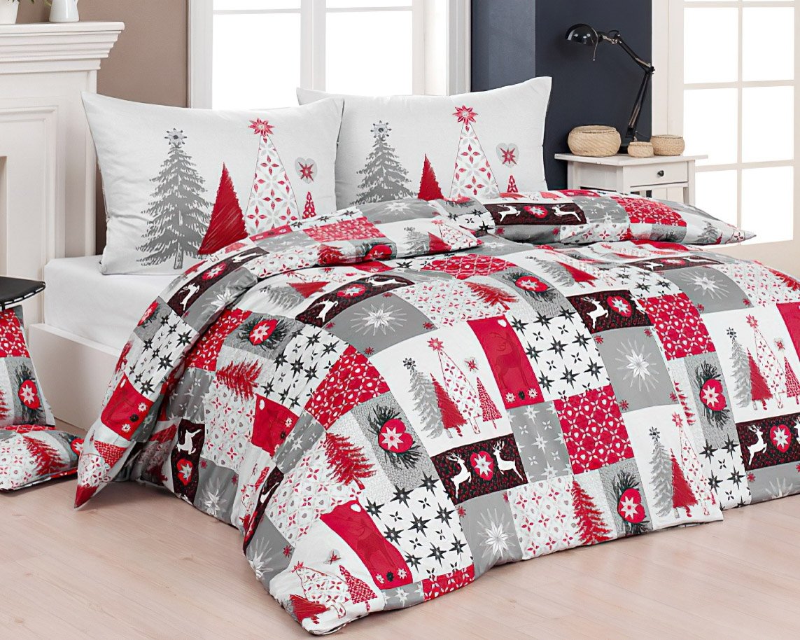 Matějovský Povlečení CHRISTMAS JOY zimní vzor, červené, flanel premium, 140x200cm + 70x90cm