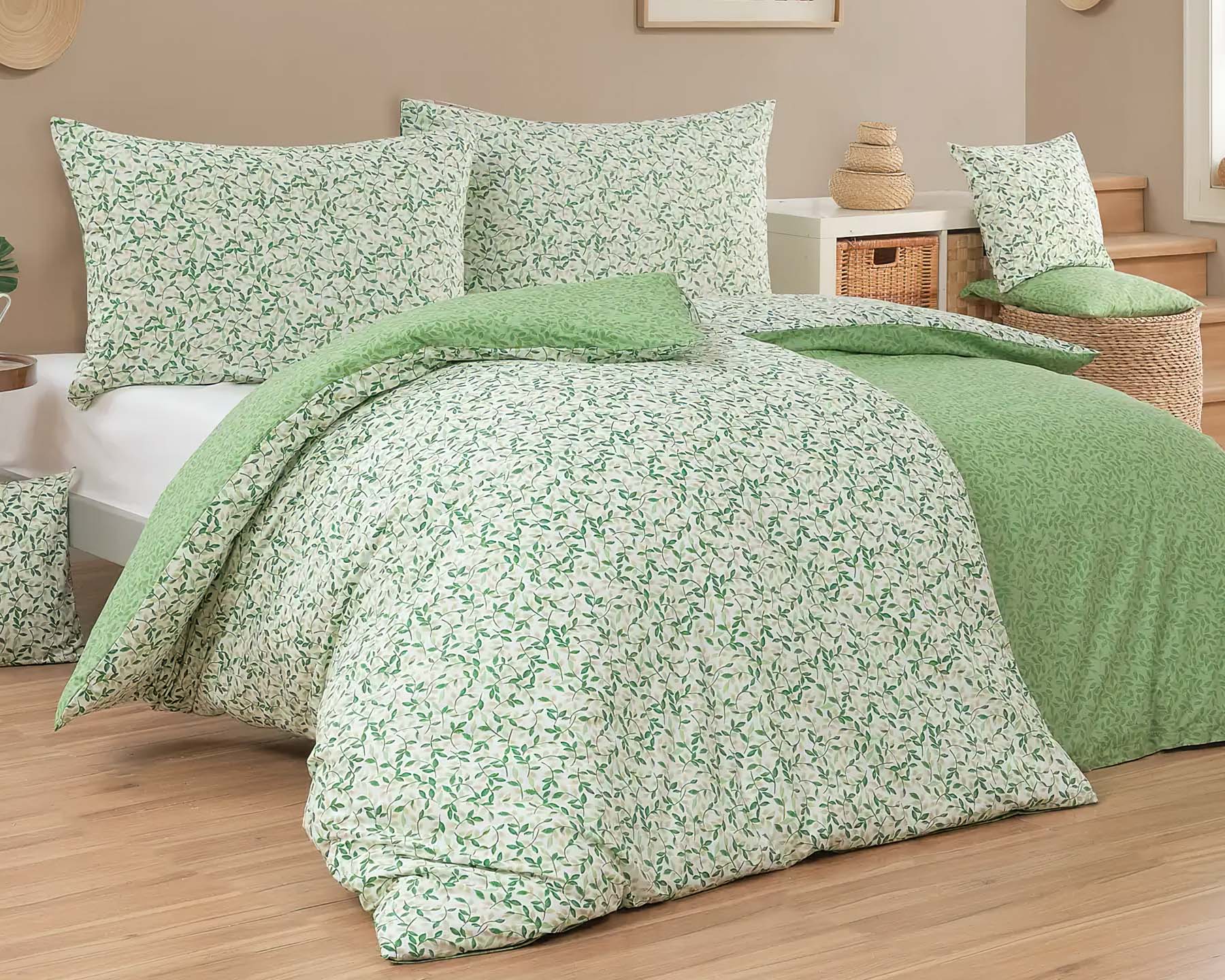 Matějovský povlečení VGALA, listy, zelené, krep, 140x200cm + 70x90cm