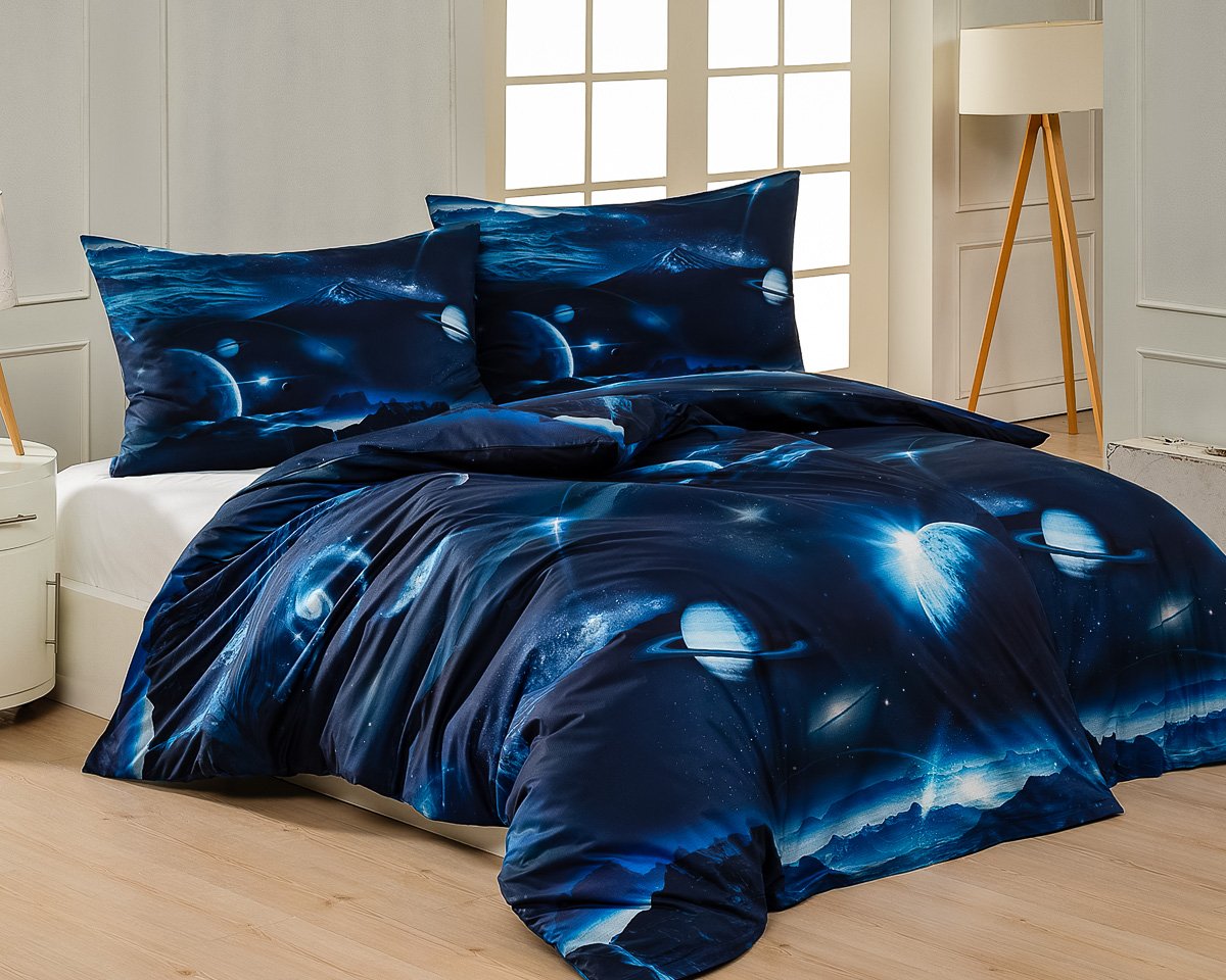Matějovský povlečení GALAXIE, planety, modré, bavlna hladká digitál, 140x200cm + 70x90cm
