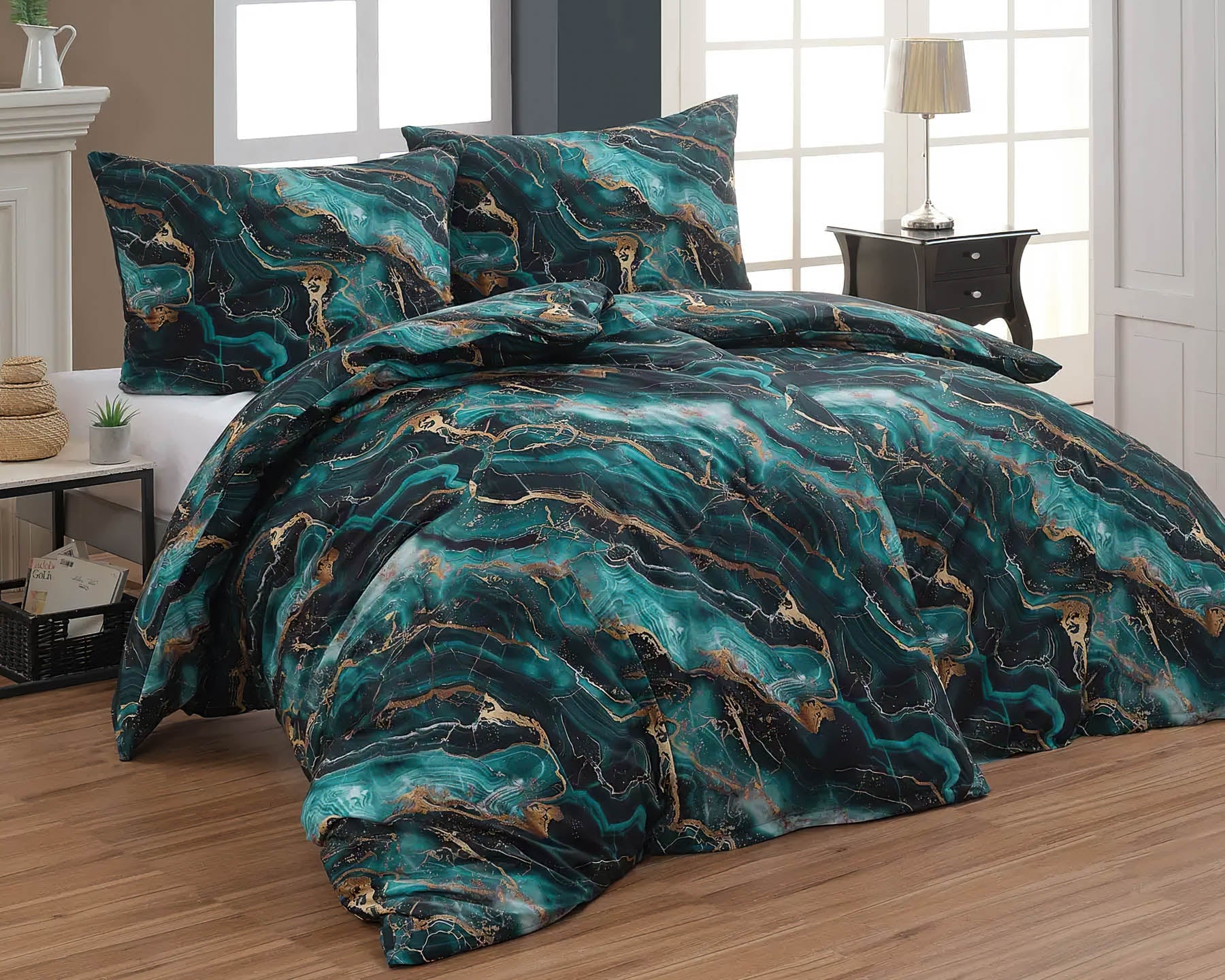 Matějovský Povlečení LEONY, smaragdový vzor, bavlna hladká, digitál, 140x200cm + 70x90cm