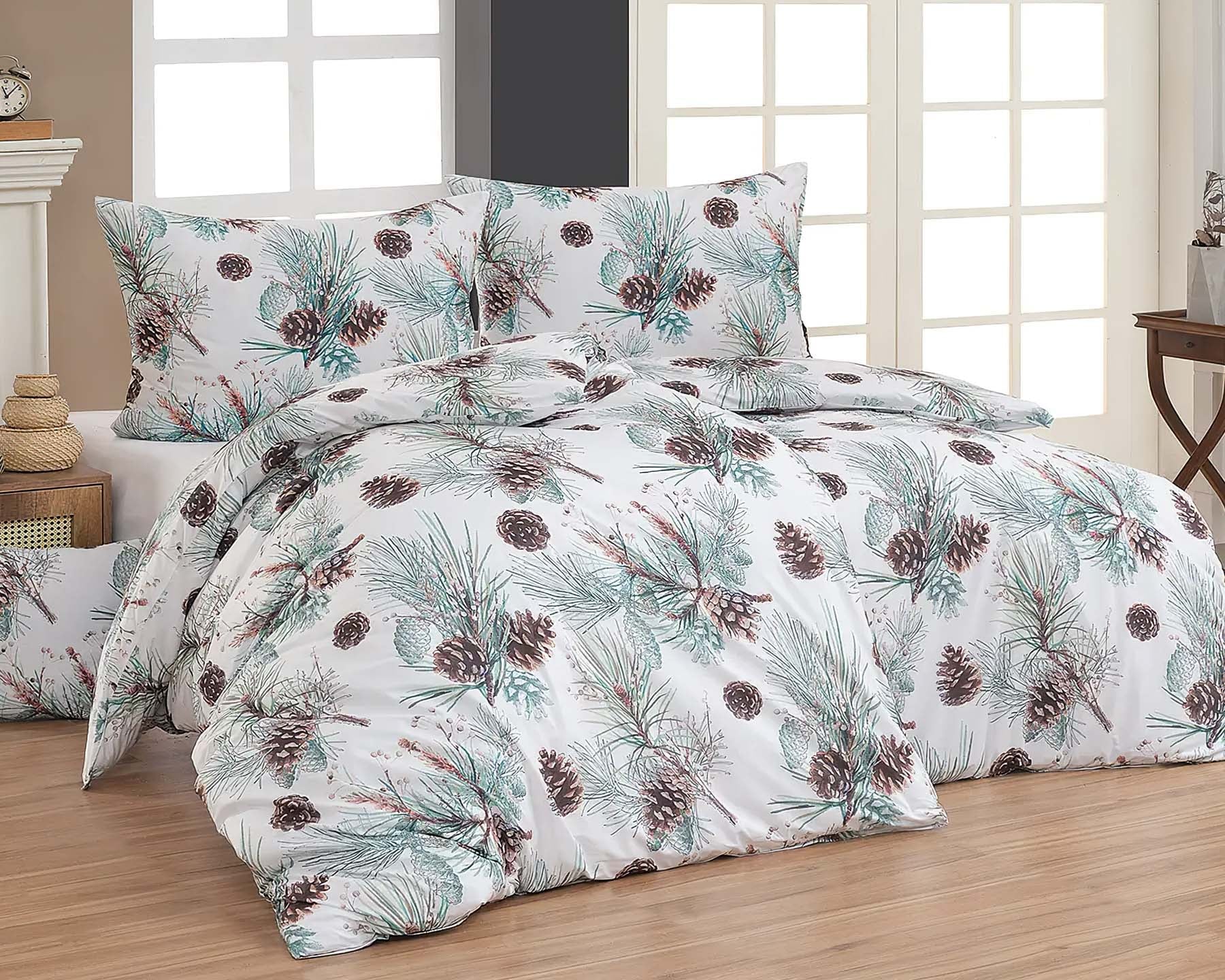 Matějovský Povlečení MELVIN, borové šišky, bílé, bavlna hladká digitál, 140x200cm + 70x90cm