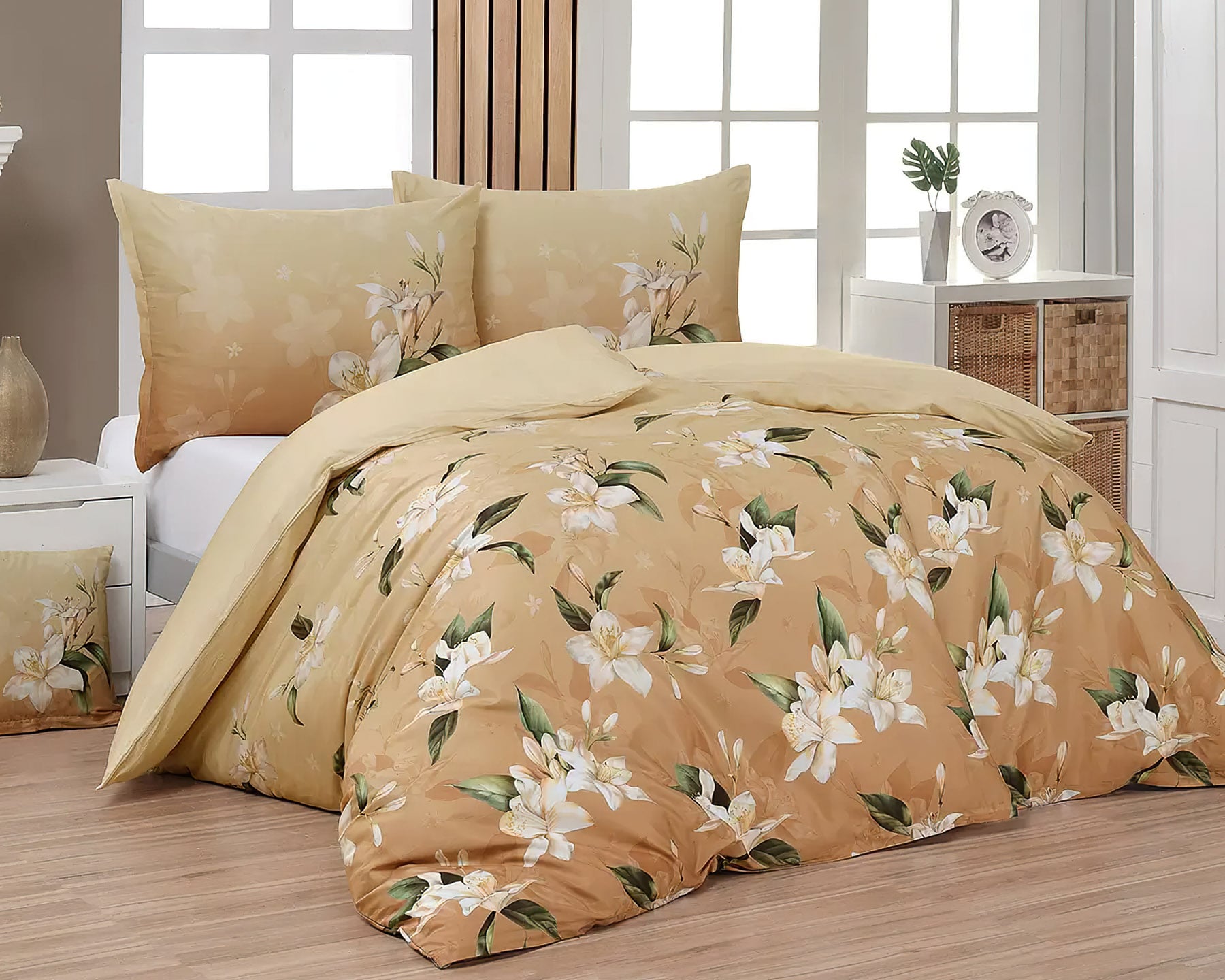 Matějovský Povlečení NOVA, lilie, béžové, bavlněný satén, digitál, 140x200cm + 70x90cm