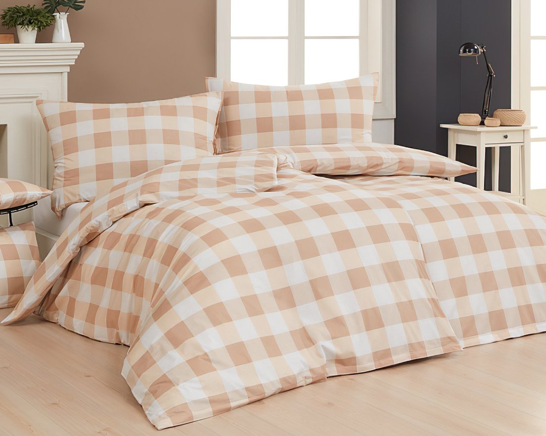 Matějovský povlečení QUADRO BEIGE, béžová kostka, bavlna hladká, 140x200cm + 70x90cm