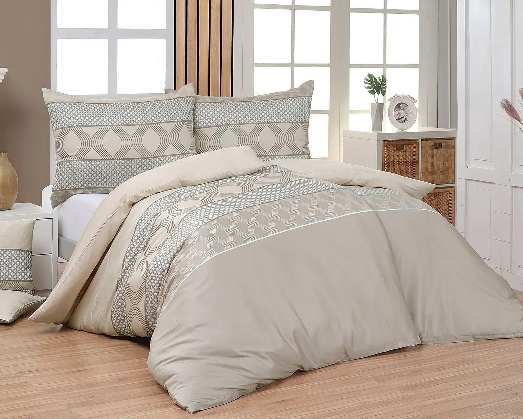 Matějovský Povlečení RIONERO, geometrické vzory, béžové, bavlna hladká, 140x200cm + 70x90cm